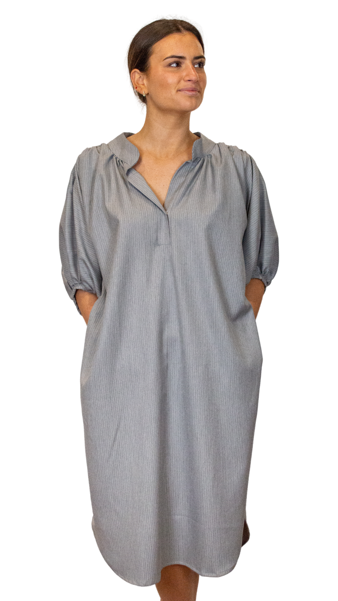 Terrie Gray Striped Dress with Pockets