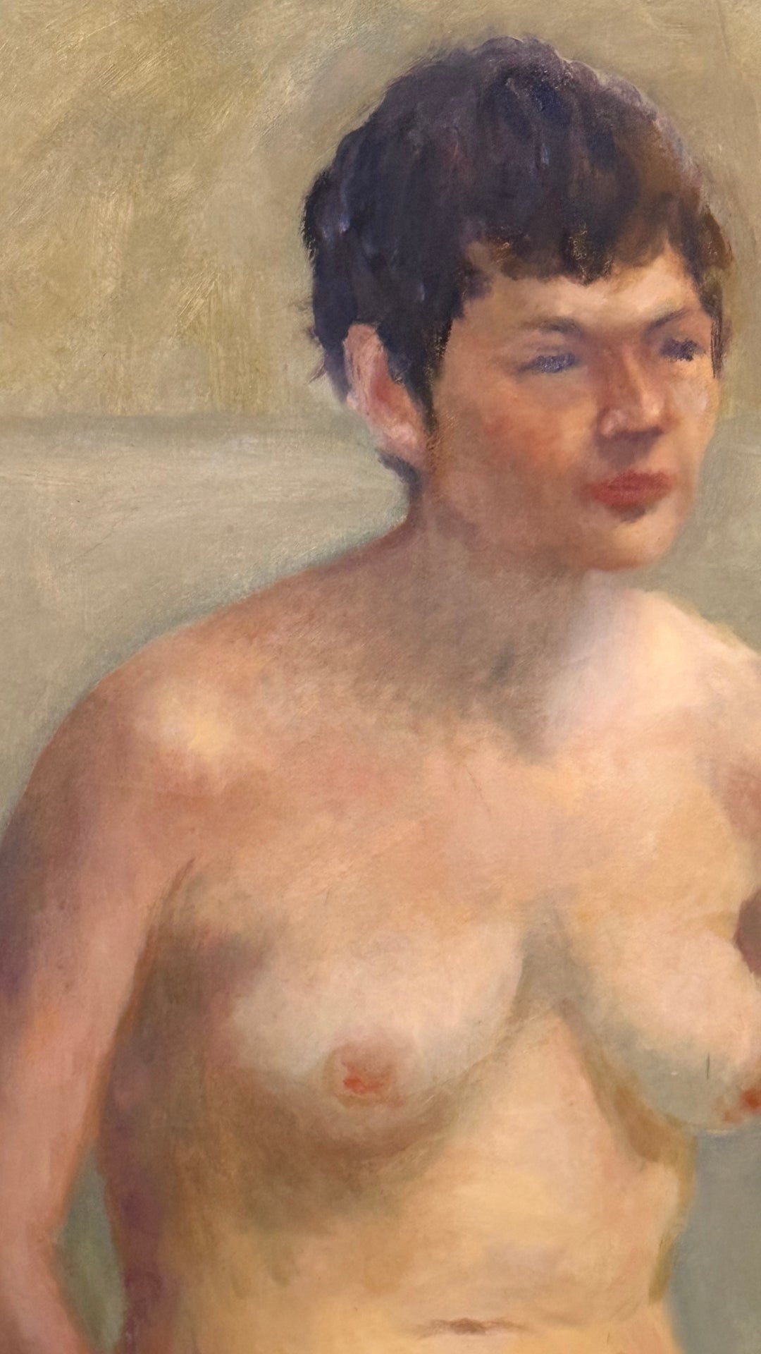 Antique Canvas Nude Woman with Short Hair