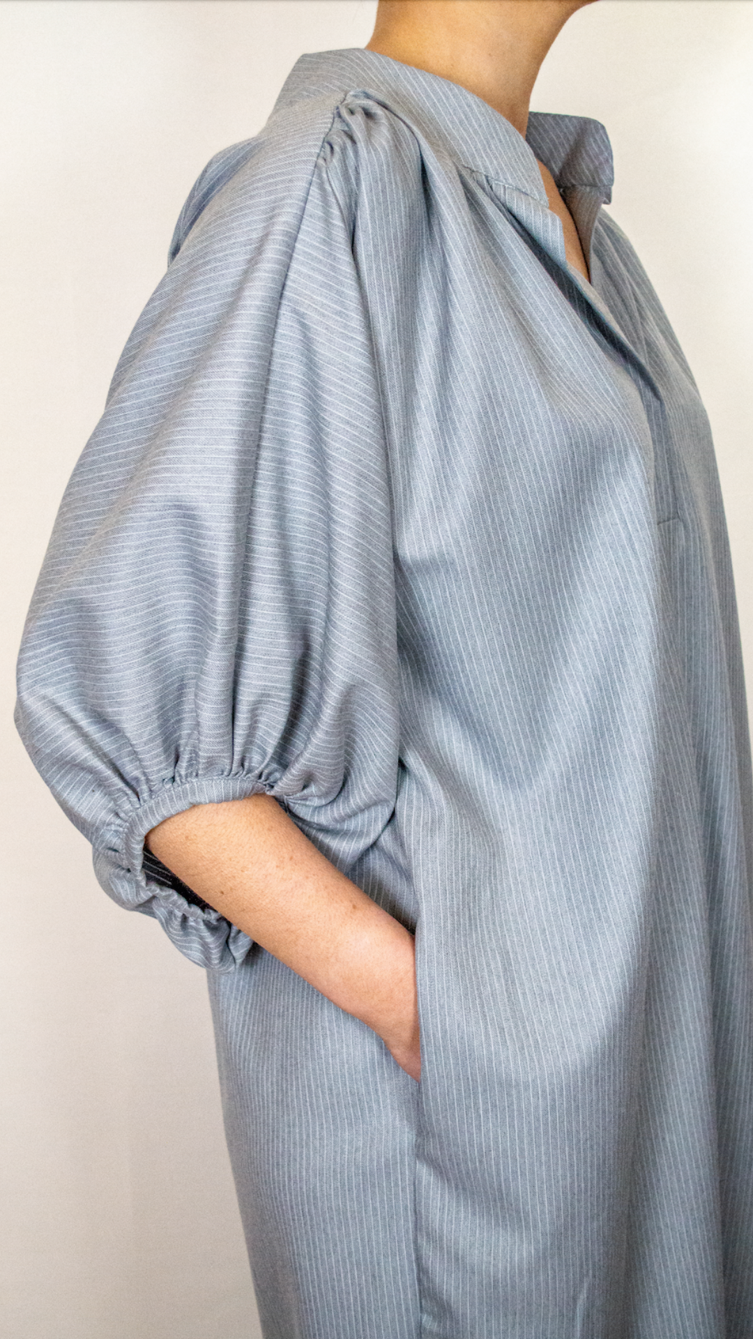 Terrie Gray Striped Dress with Pockets