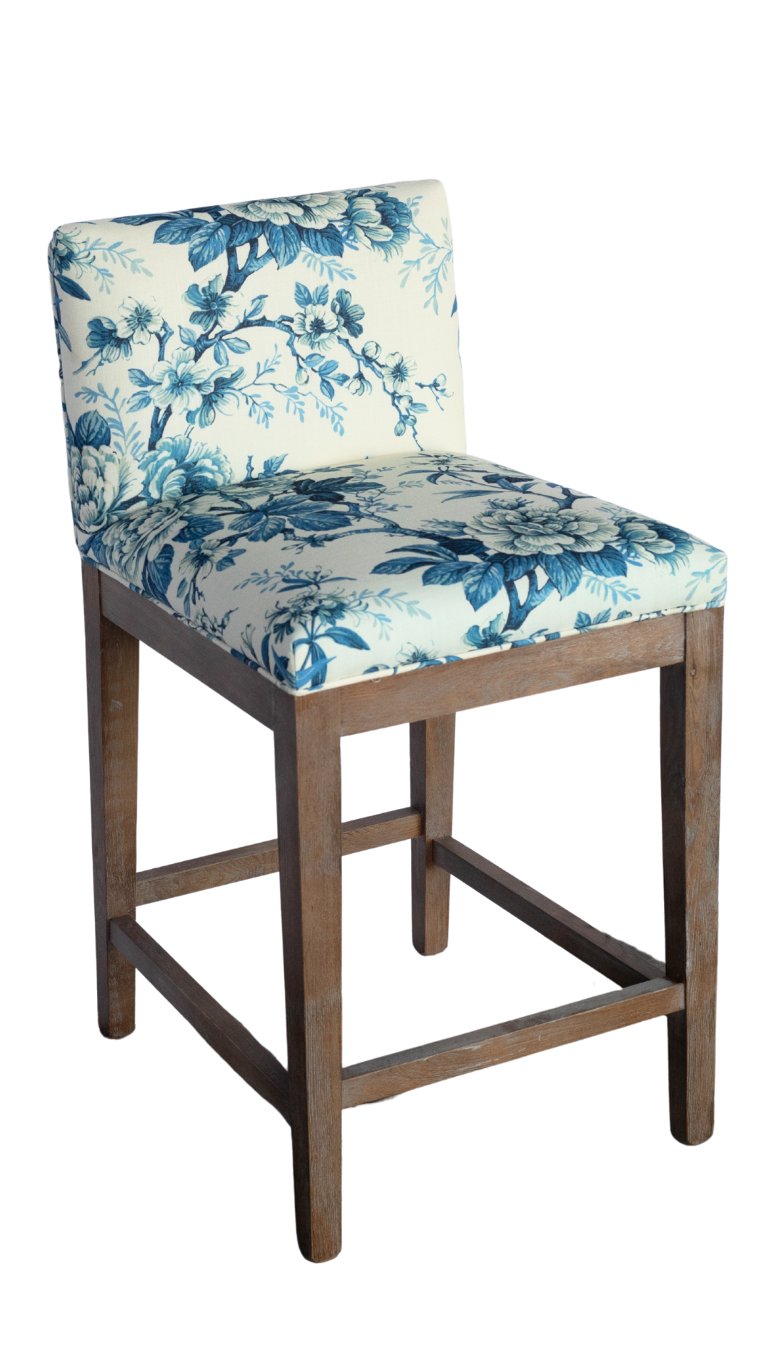 Ash Wood Counter Stool - Blue & White
