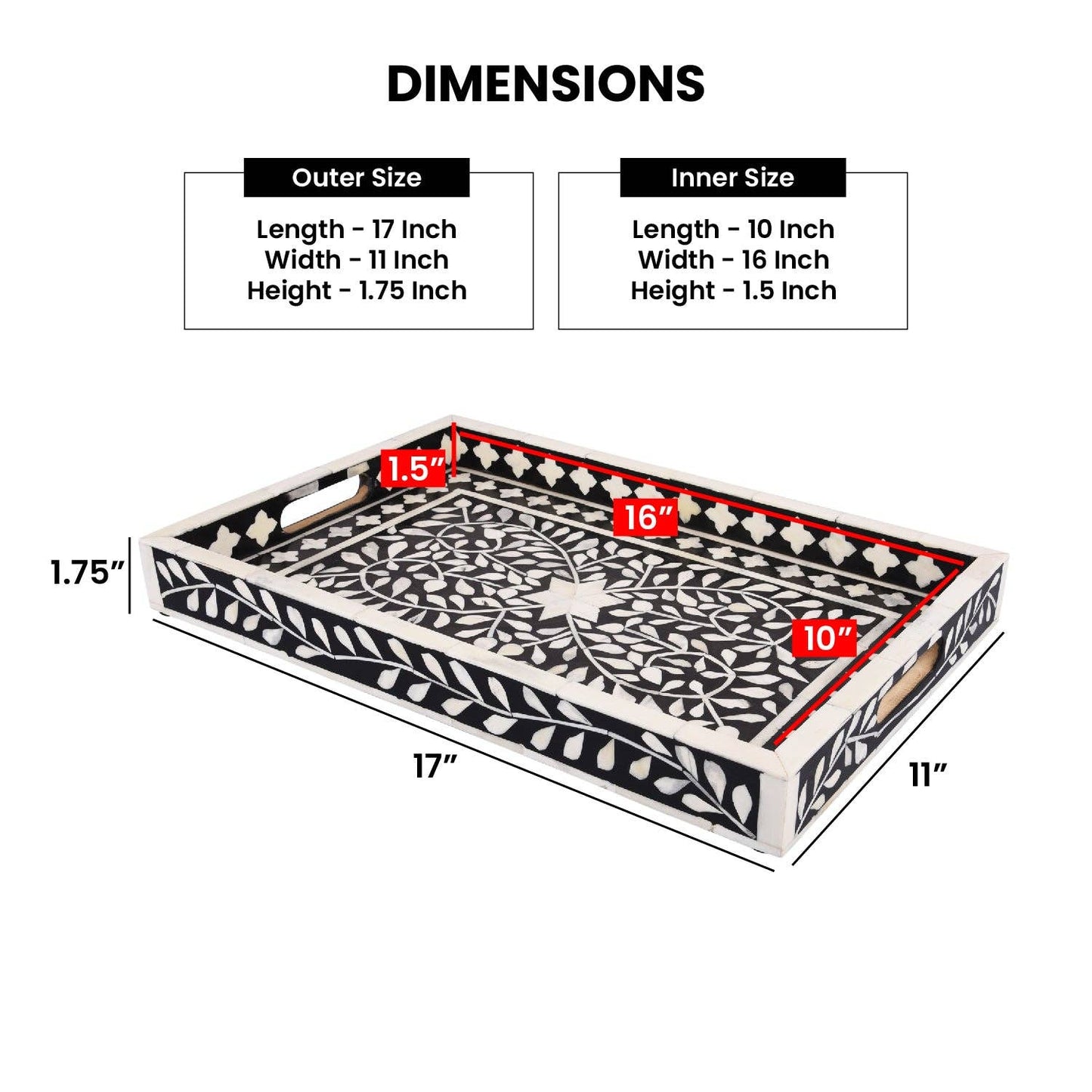 Decorative Tray Alhambra Grande Black & White 11x17 inch