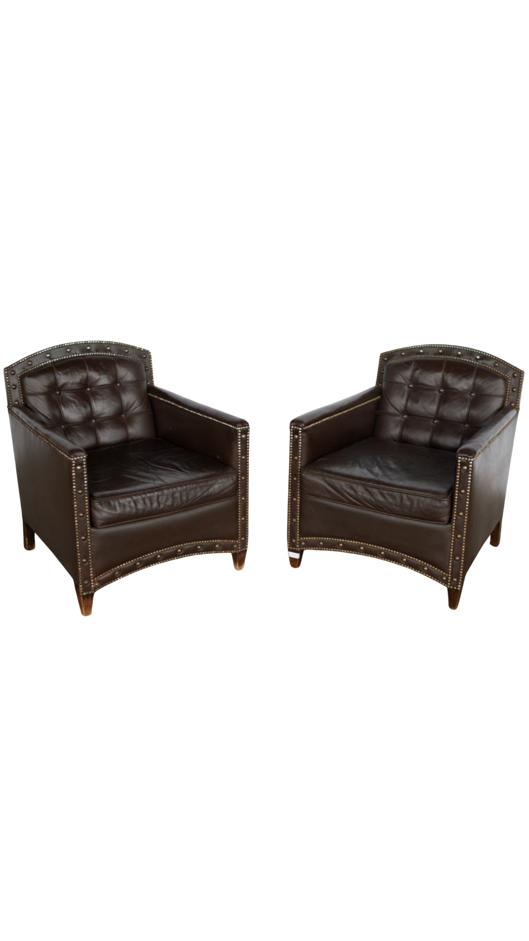 Pair of Antique Studded Leather Arm Chairs
