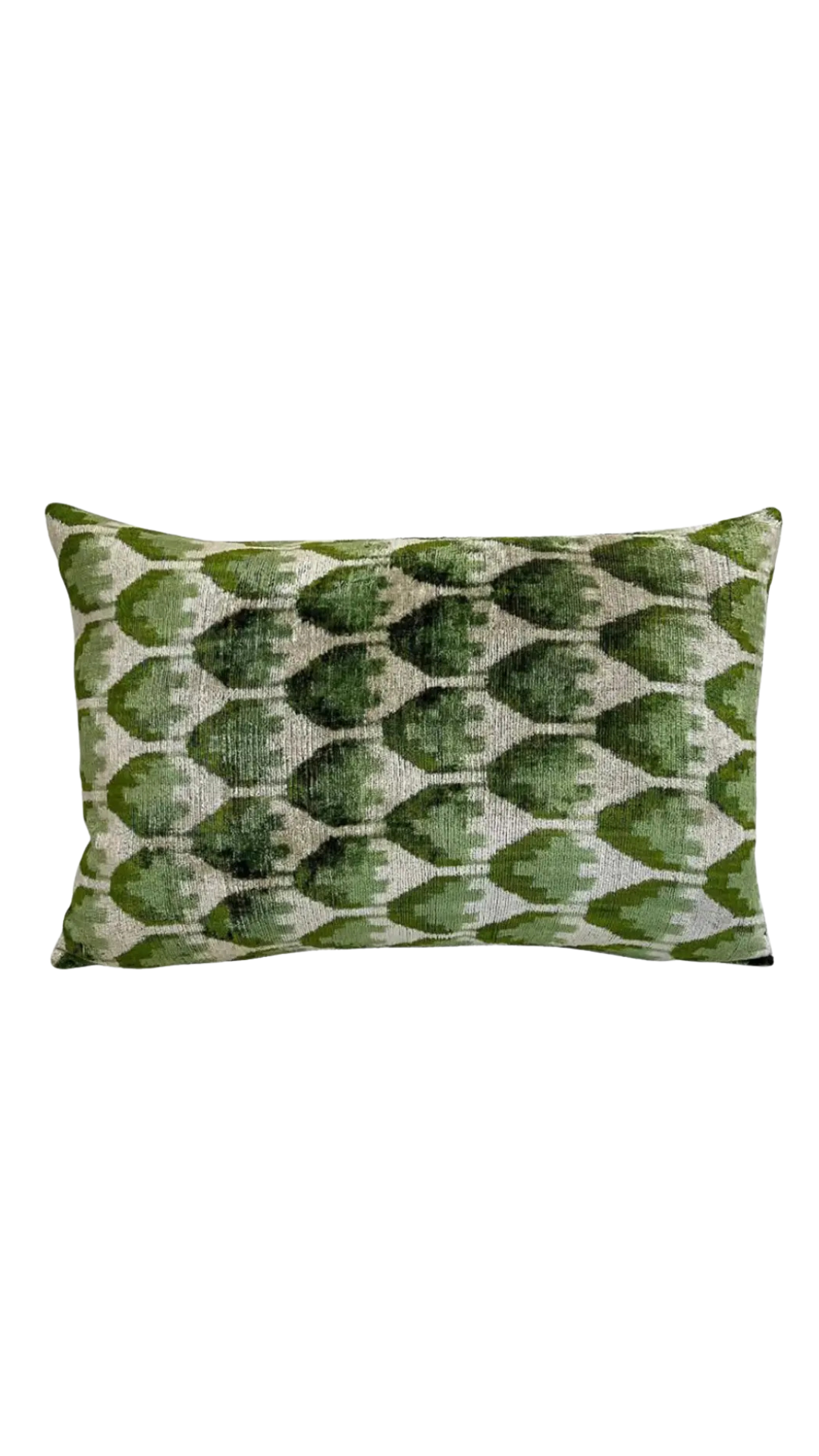 Ikat Green Velvet Silk Pillow Cover
