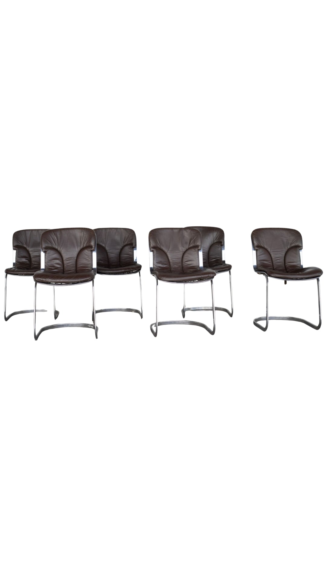 L033 Brown Leather & Chrome Chairs s/6