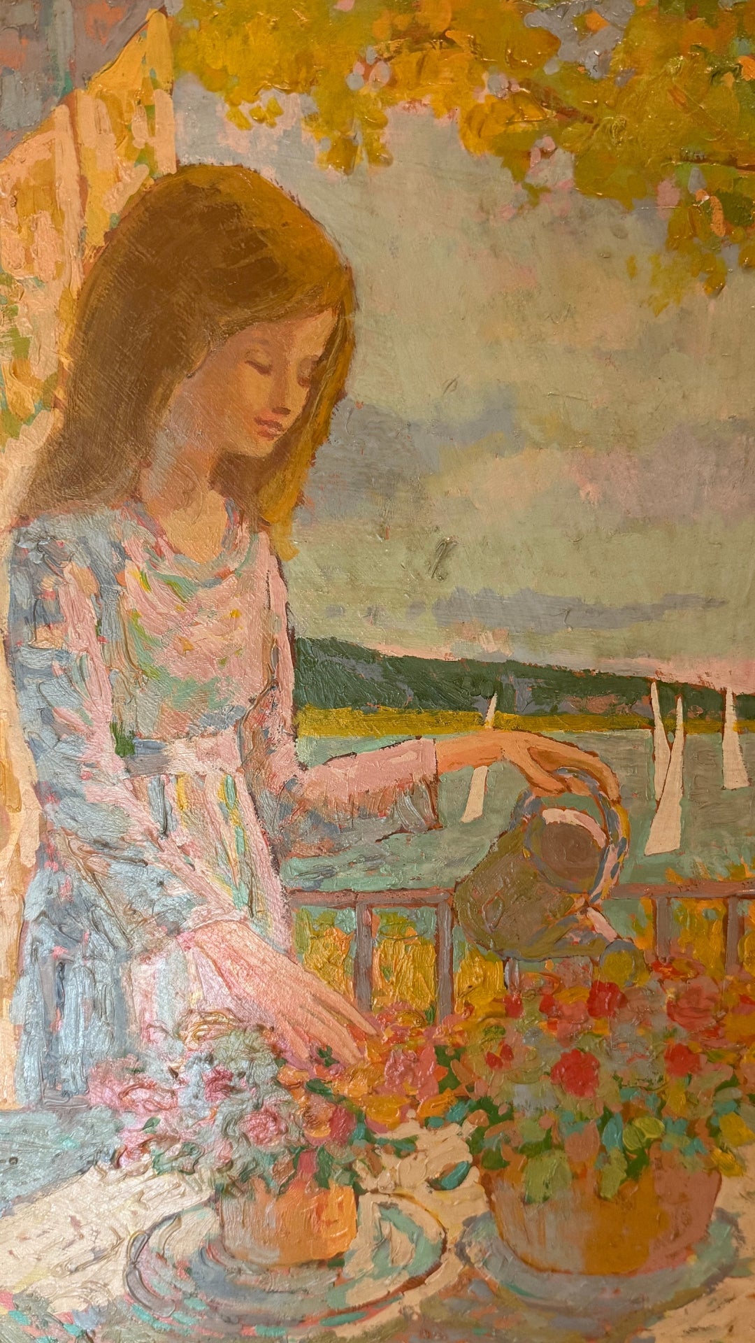 Bernadette Hughes | Girl Watering Flowers | 29'' x 25''