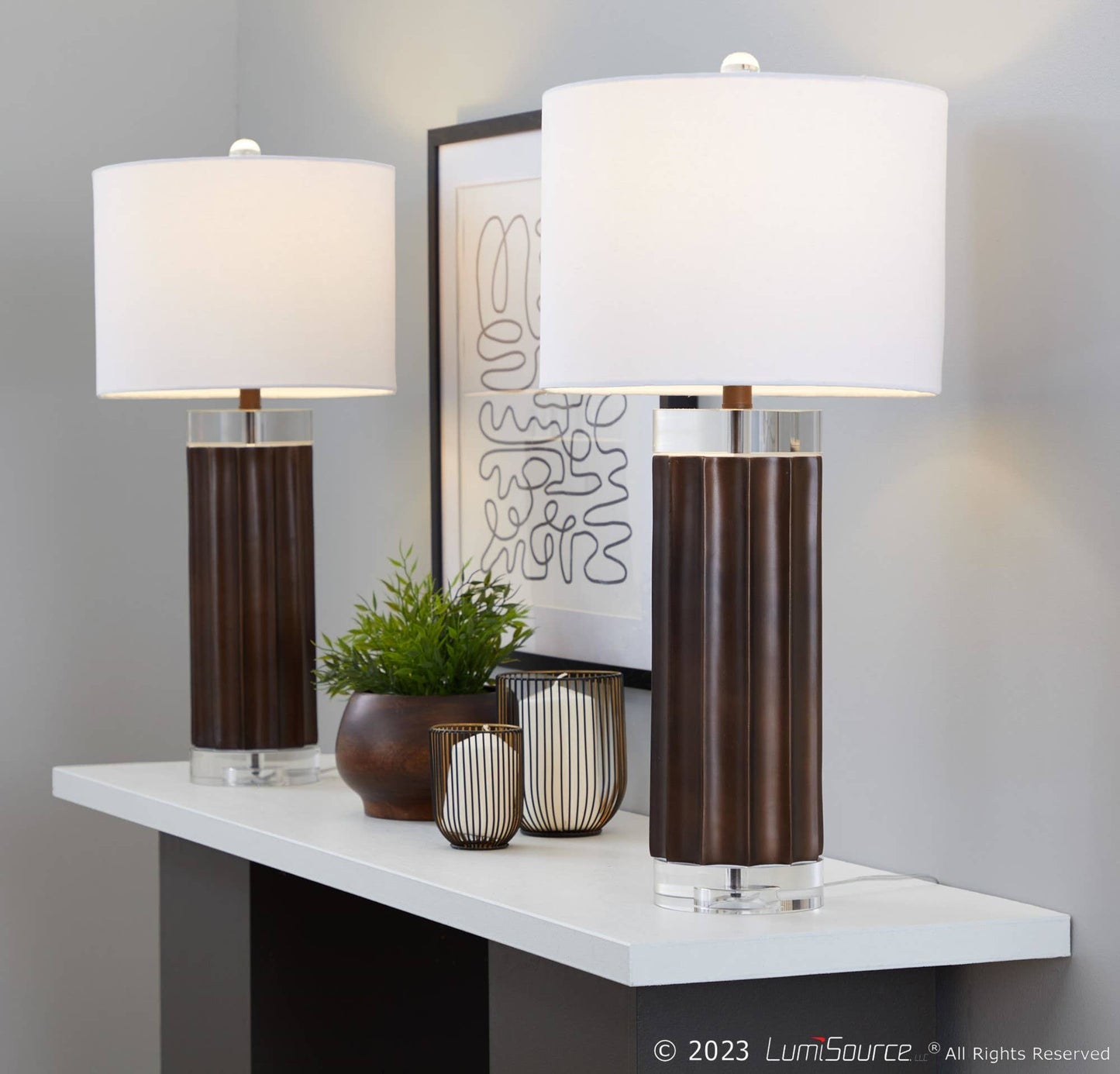 Cylinder Fluted 29.25" Polyresin Table Lamp