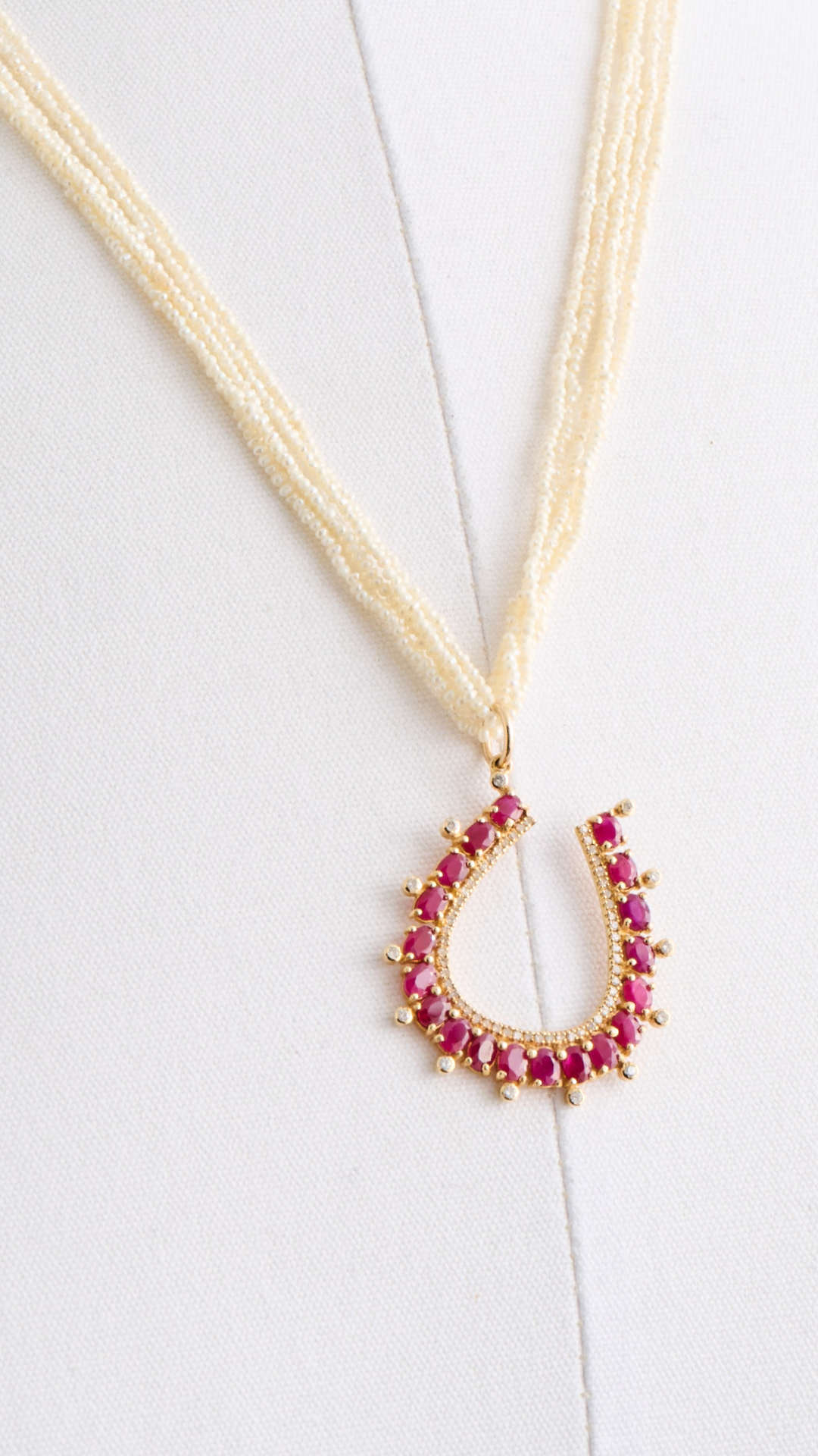 Ruby Diamond Horseshoe Pearl Necklace