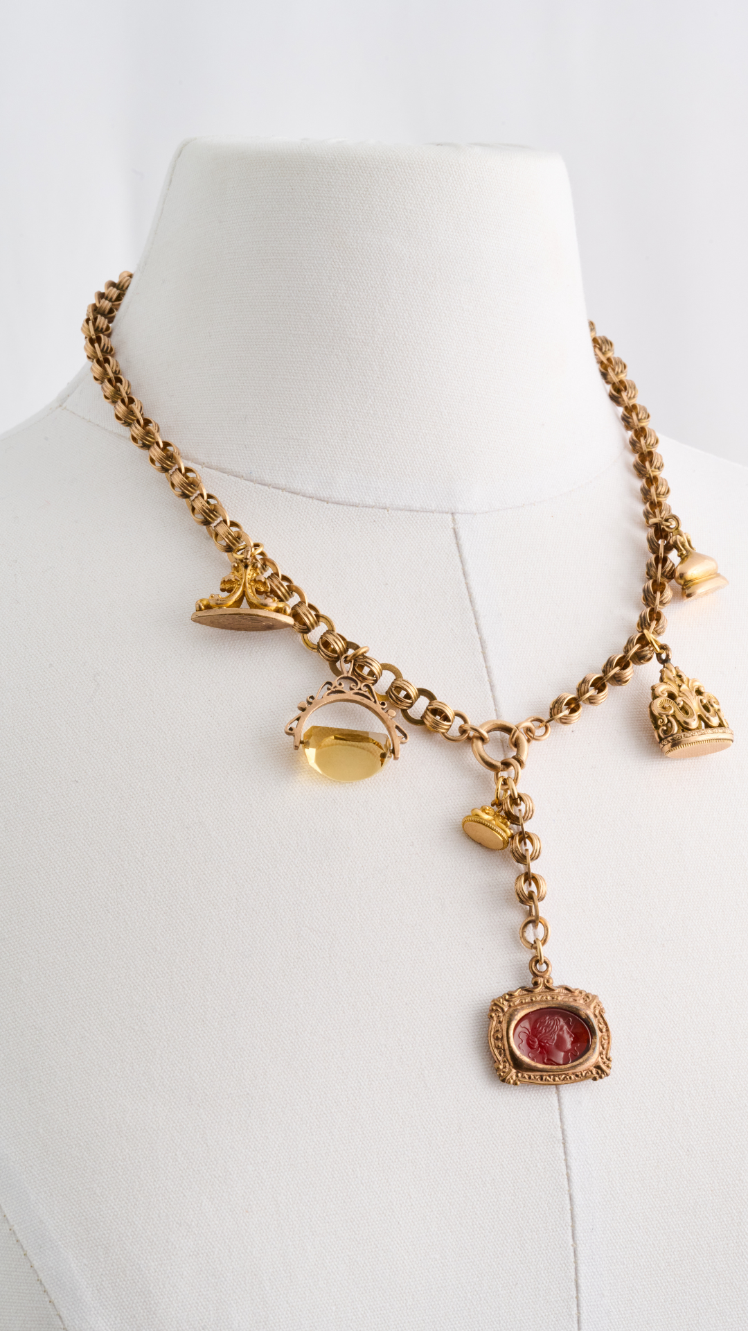 Vintage 9ct Watch Chain with a Mixture of Vintage Watch Fobs & Citrine