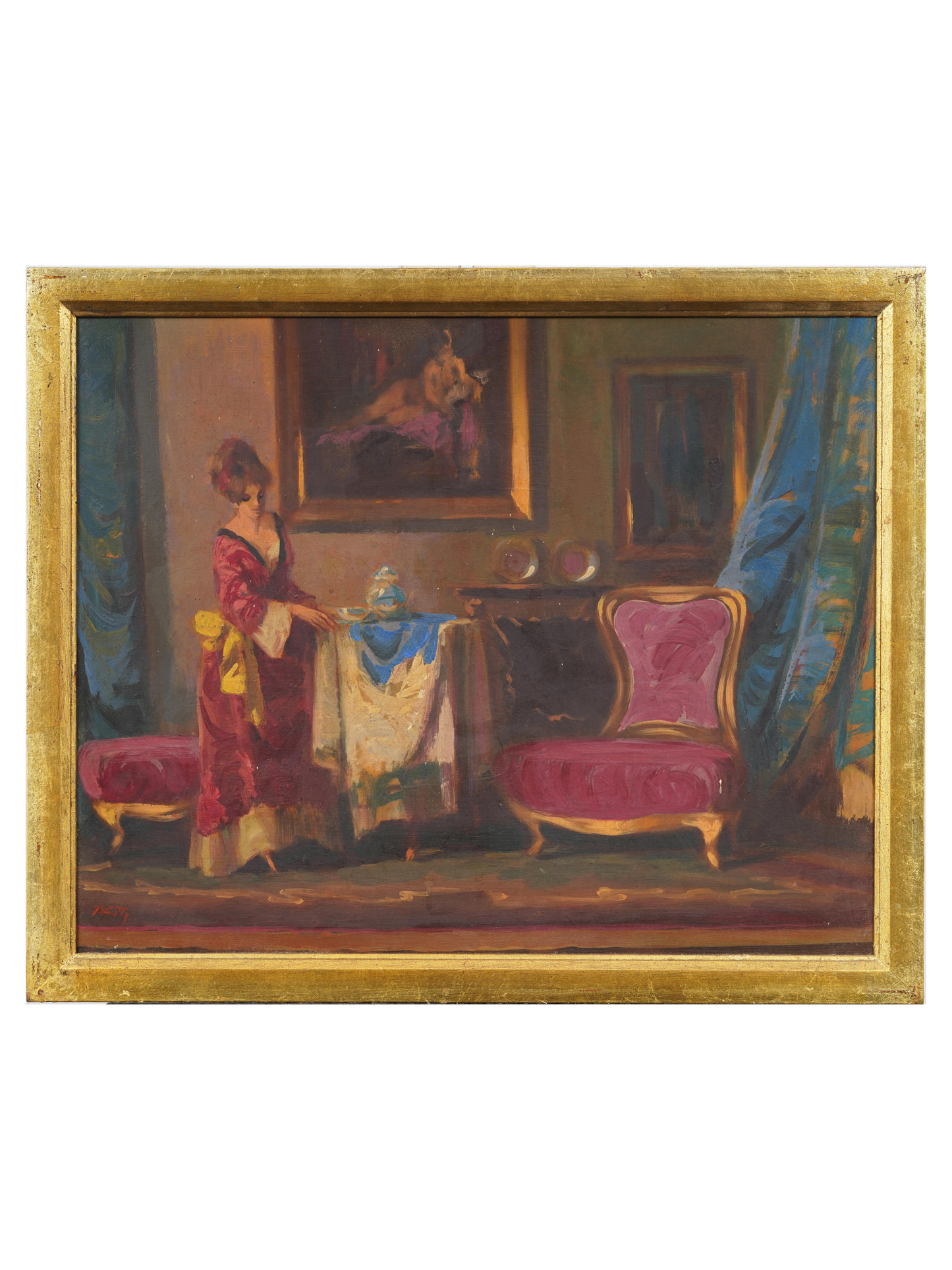 Antique American Impressionist Interior Scene