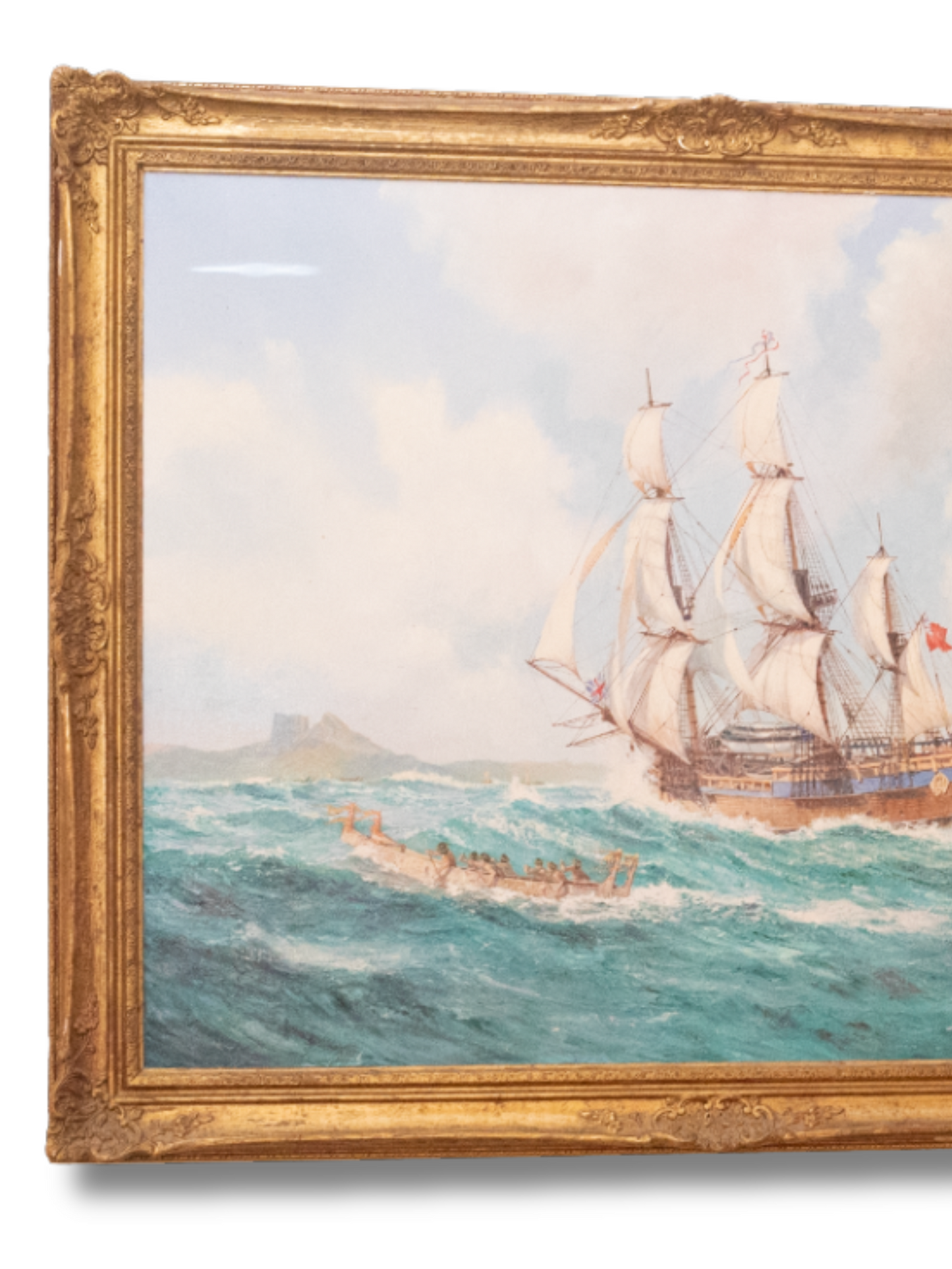 Escorted Ship at Sea | Framed Painting