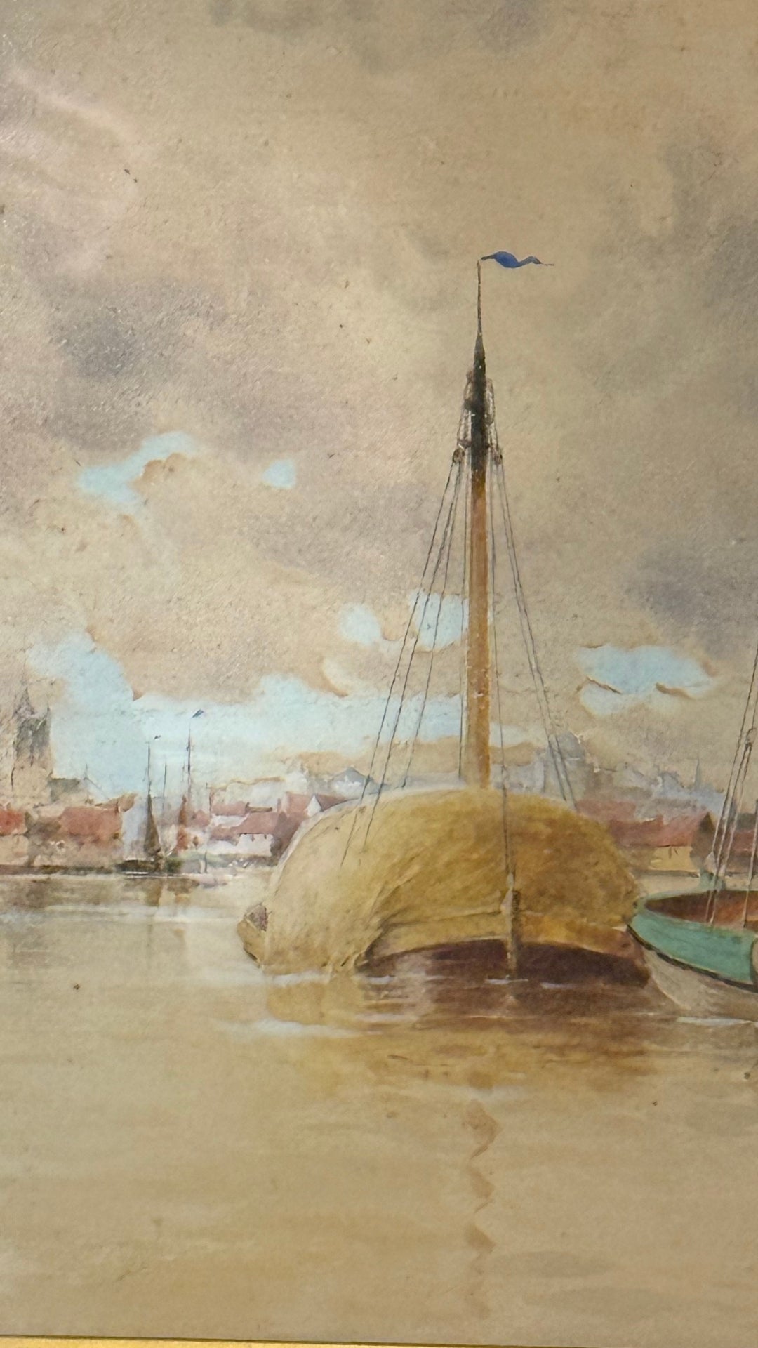 Pair of Watercolor Ships in Antique Frames