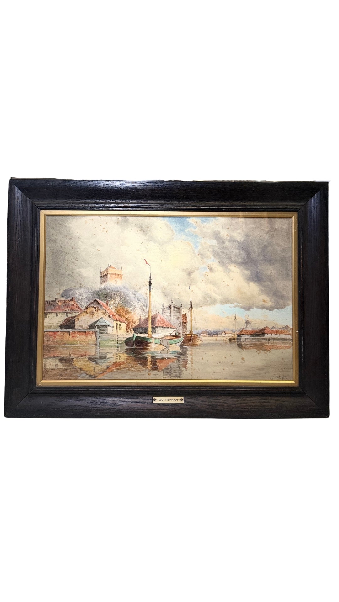 Pair of Watercolor Ships in Antique Frames