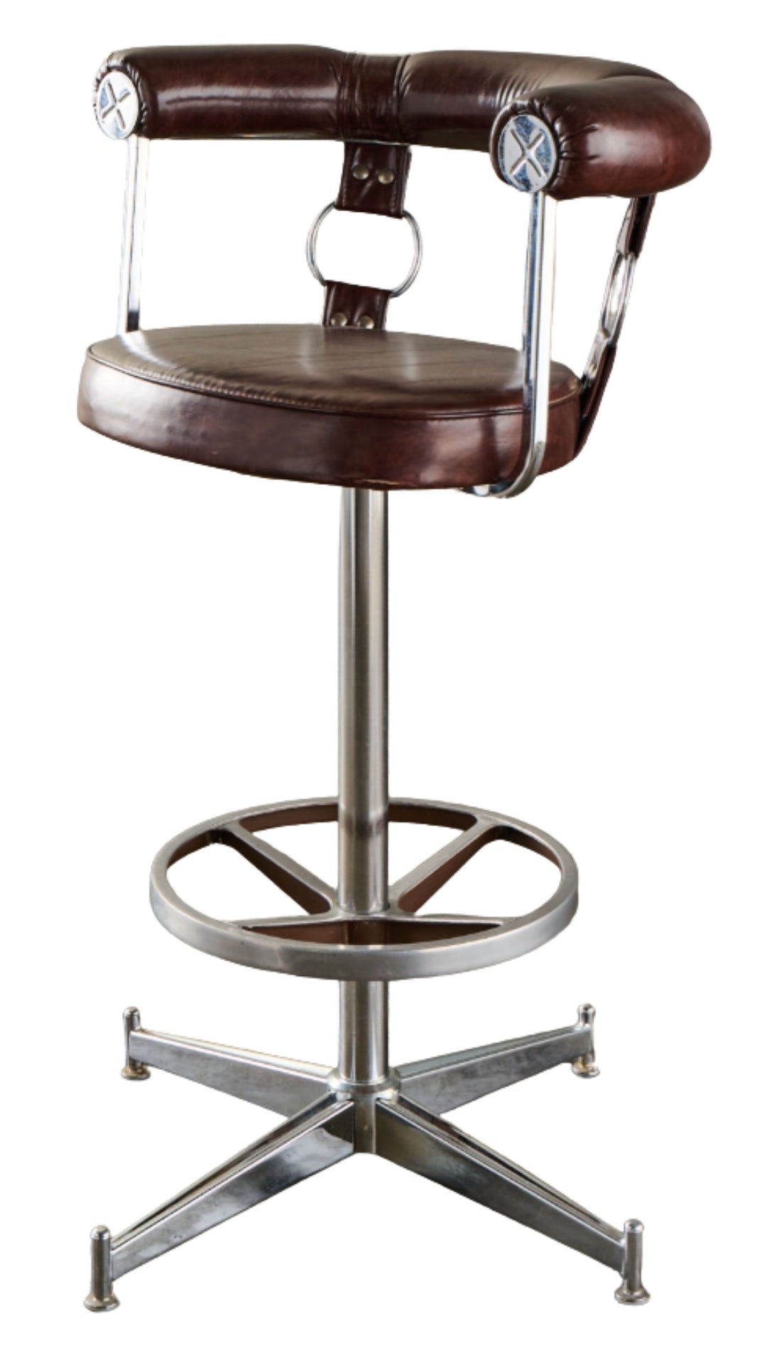 Antique Leather Barstools w/ Metal Accents