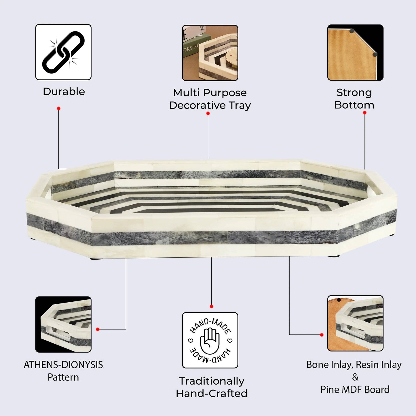 Decorative Tray Athens Dromos Bone Inlay Collection, 11x17