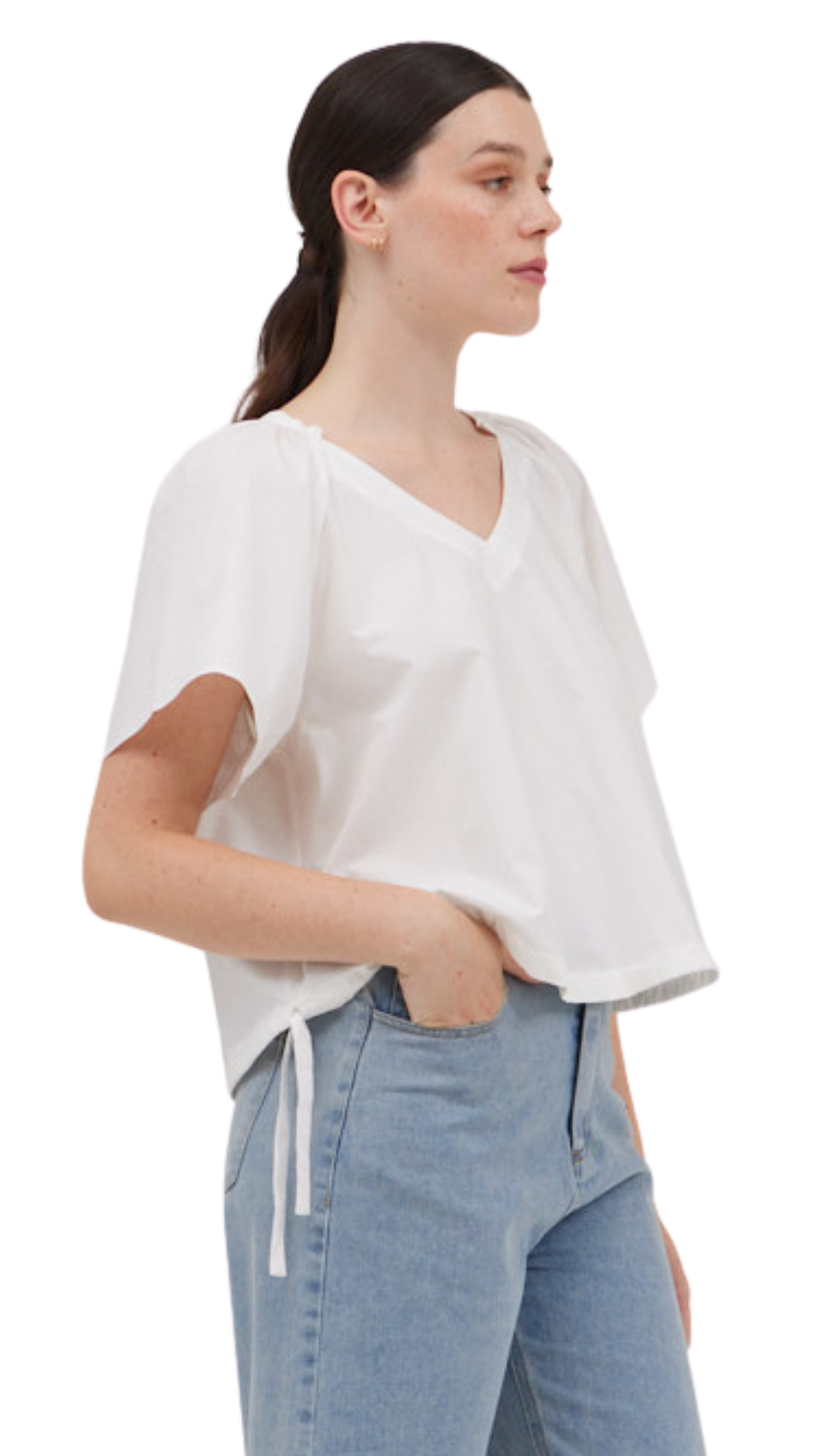 Side Ribbon Tie V-Neck Top