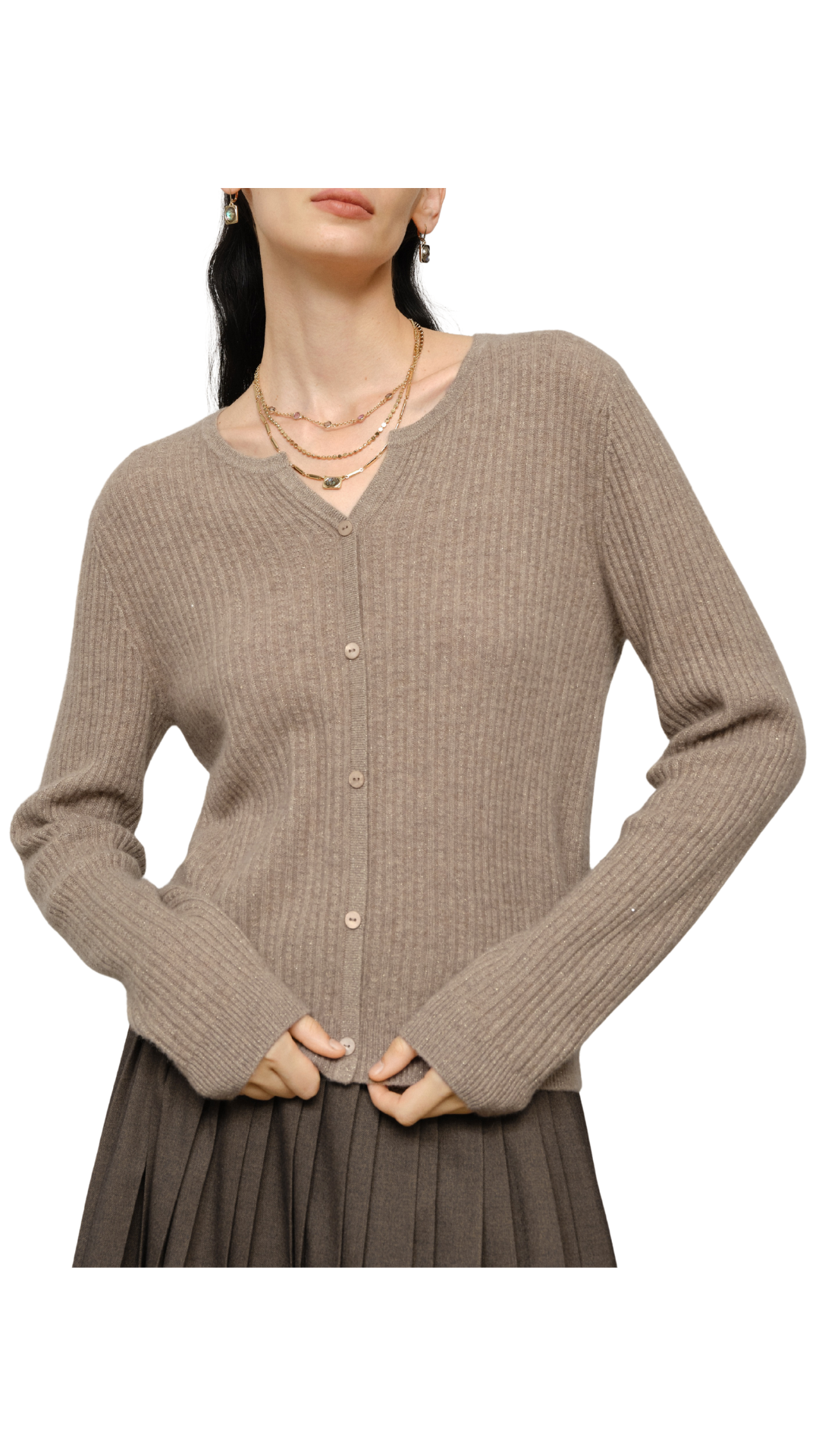 Khaki Cashmere Cardigan