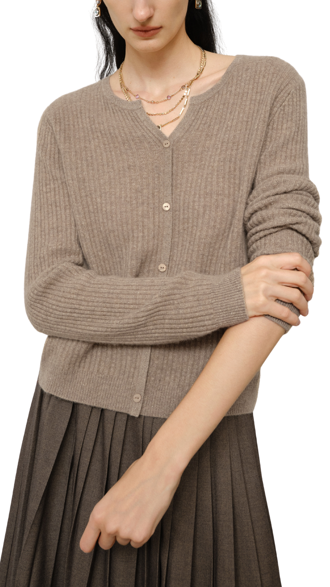 Khaki Cashmere Cardigan