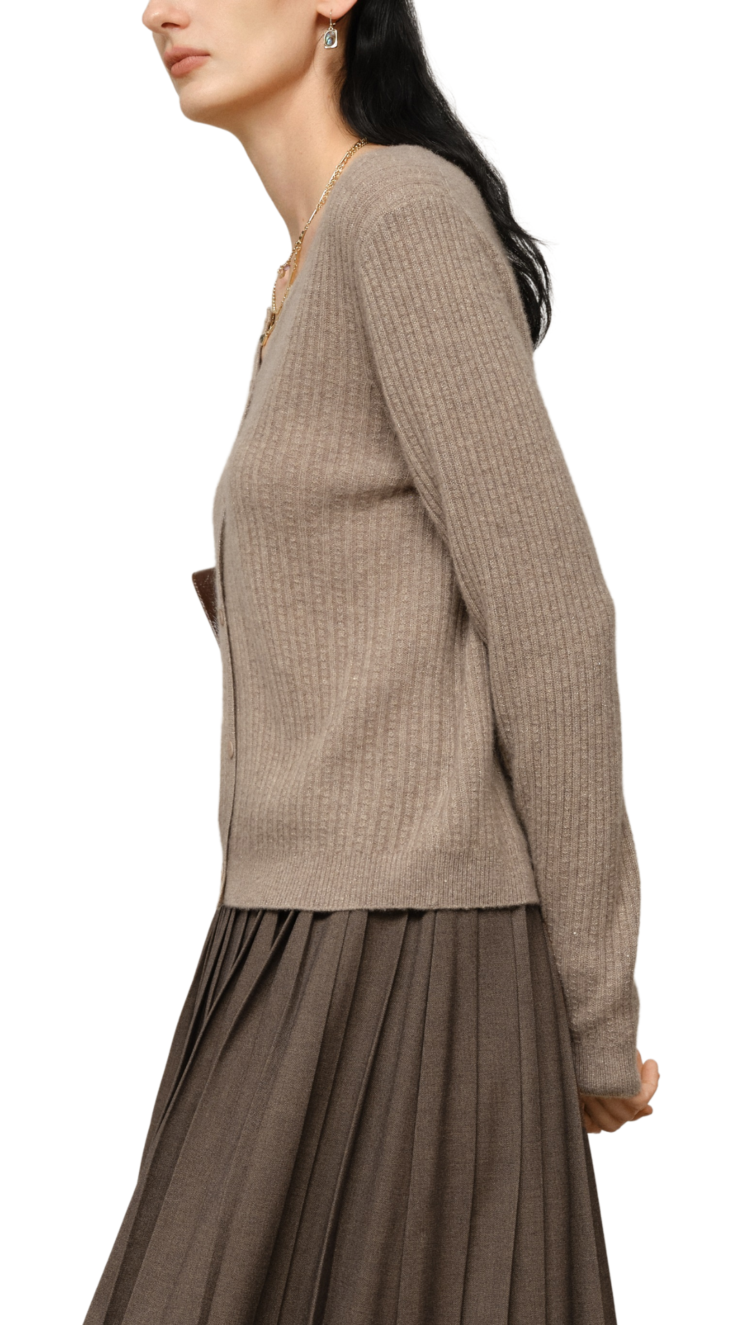 Khaki Cashmere Cardigan