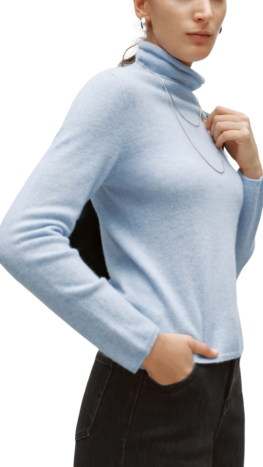 Light Blue Cashmere High Neck Sweater