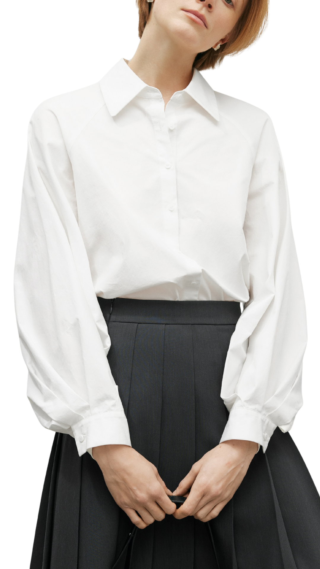 Plain White Balloon Sleeve Button Down Shirt
