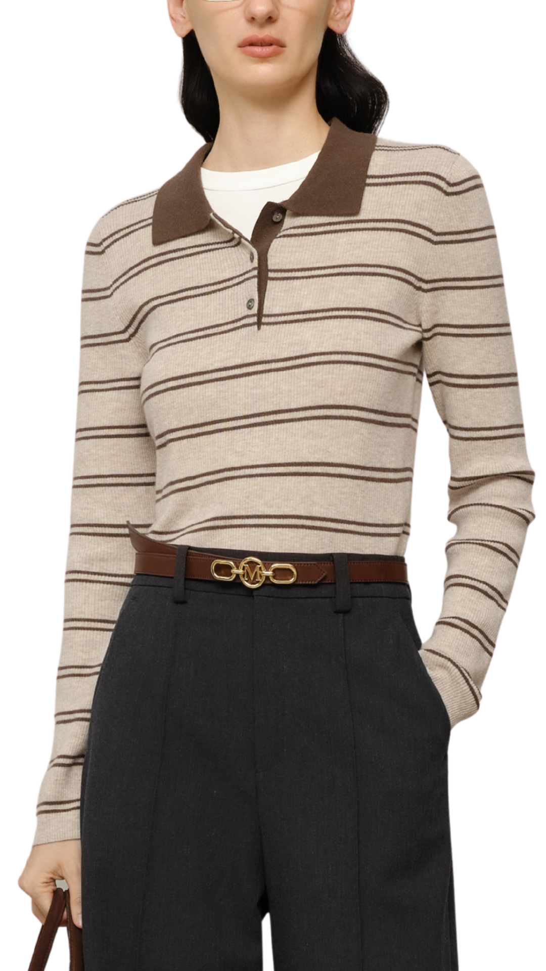 Khaki Stripe Polo Sweater