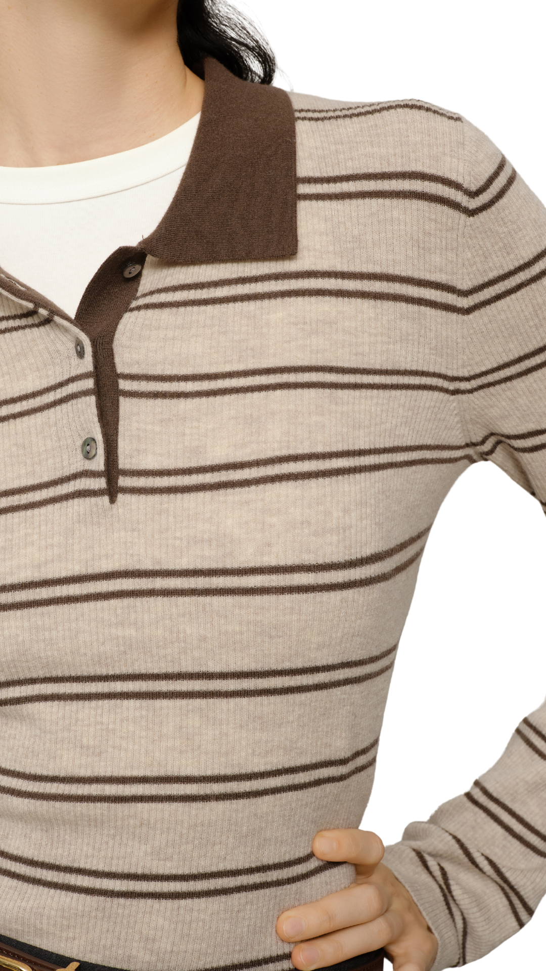 Khaki Stripe Polo Sweater