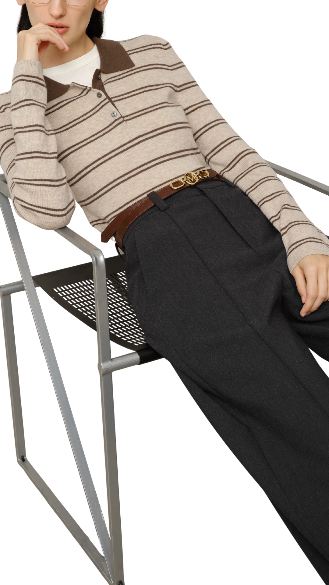 Khaki Stripe Polo Sweater
