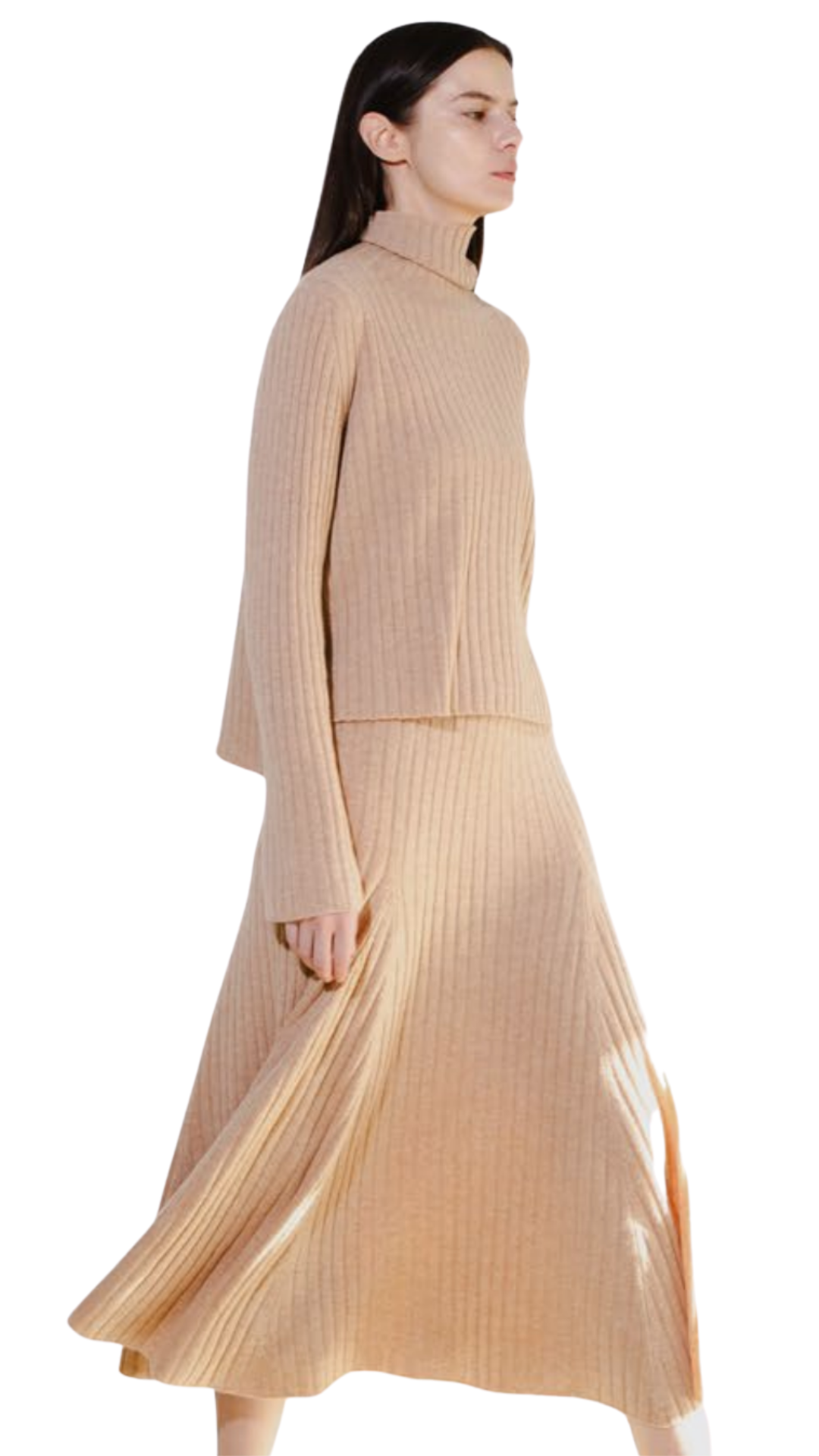 Camel Ribbed Flare Skirt