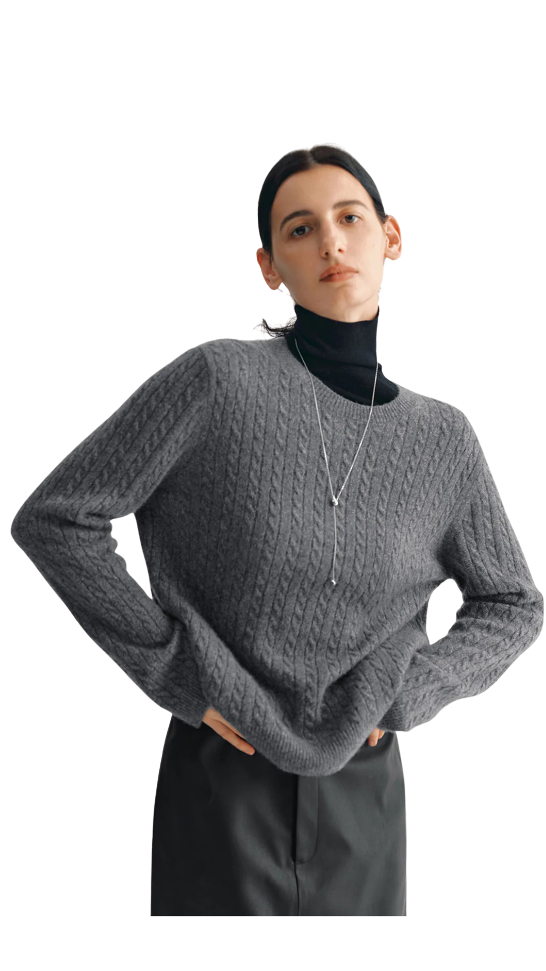 Dark Grey Cashmere Blend Crew Neck Sweater