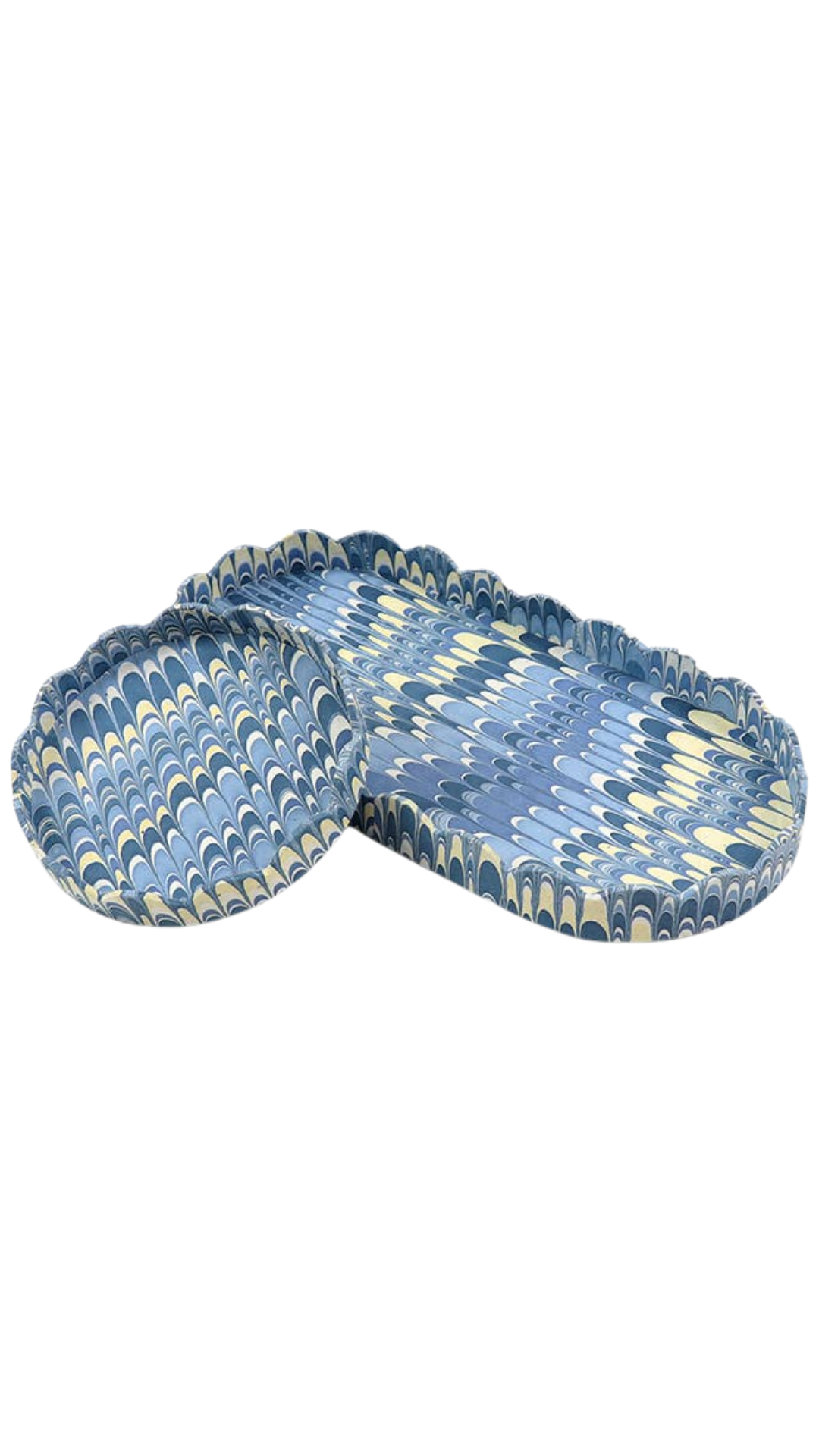 Round Scalloped Tray Set - Marbled Mountains Blue