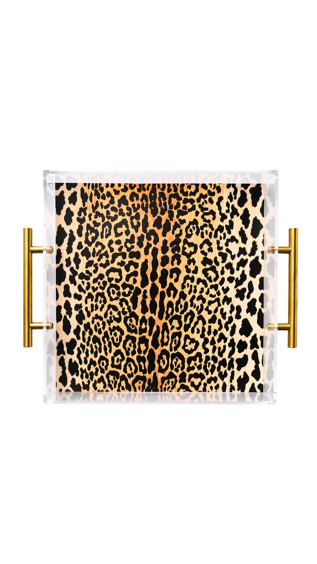 Leopard Print Acrylic Tray With Gold Handles