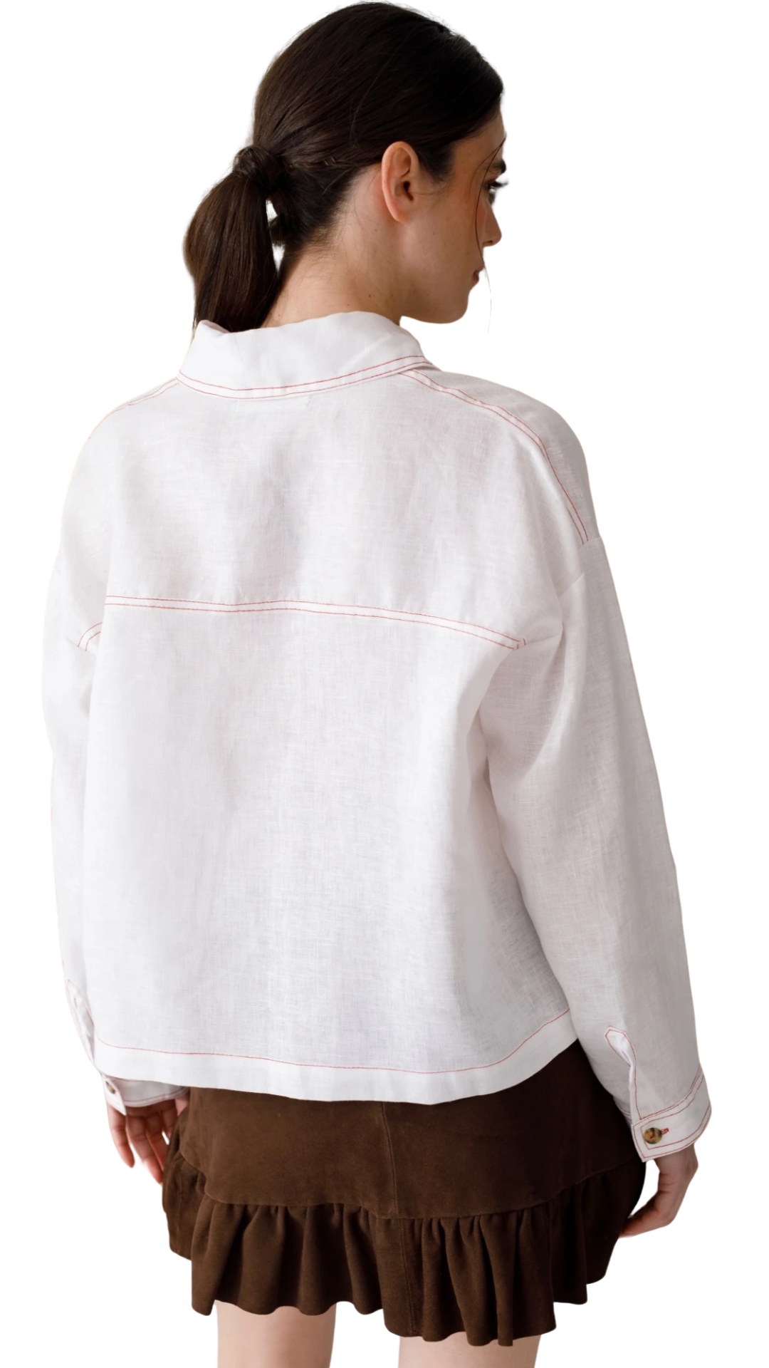 White Linen Polo Blouse