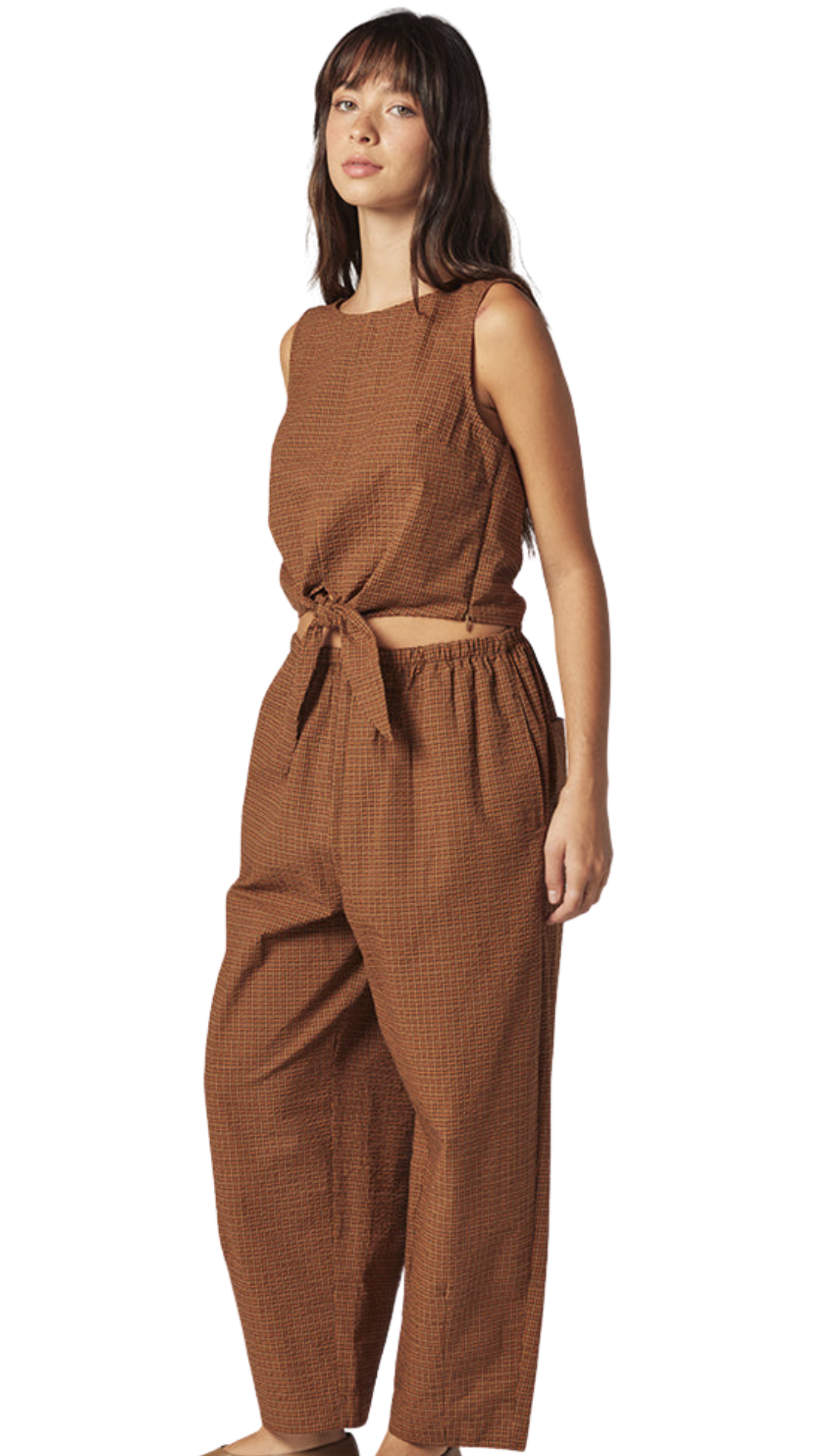 Brown Check Drawstring Comfy Pants