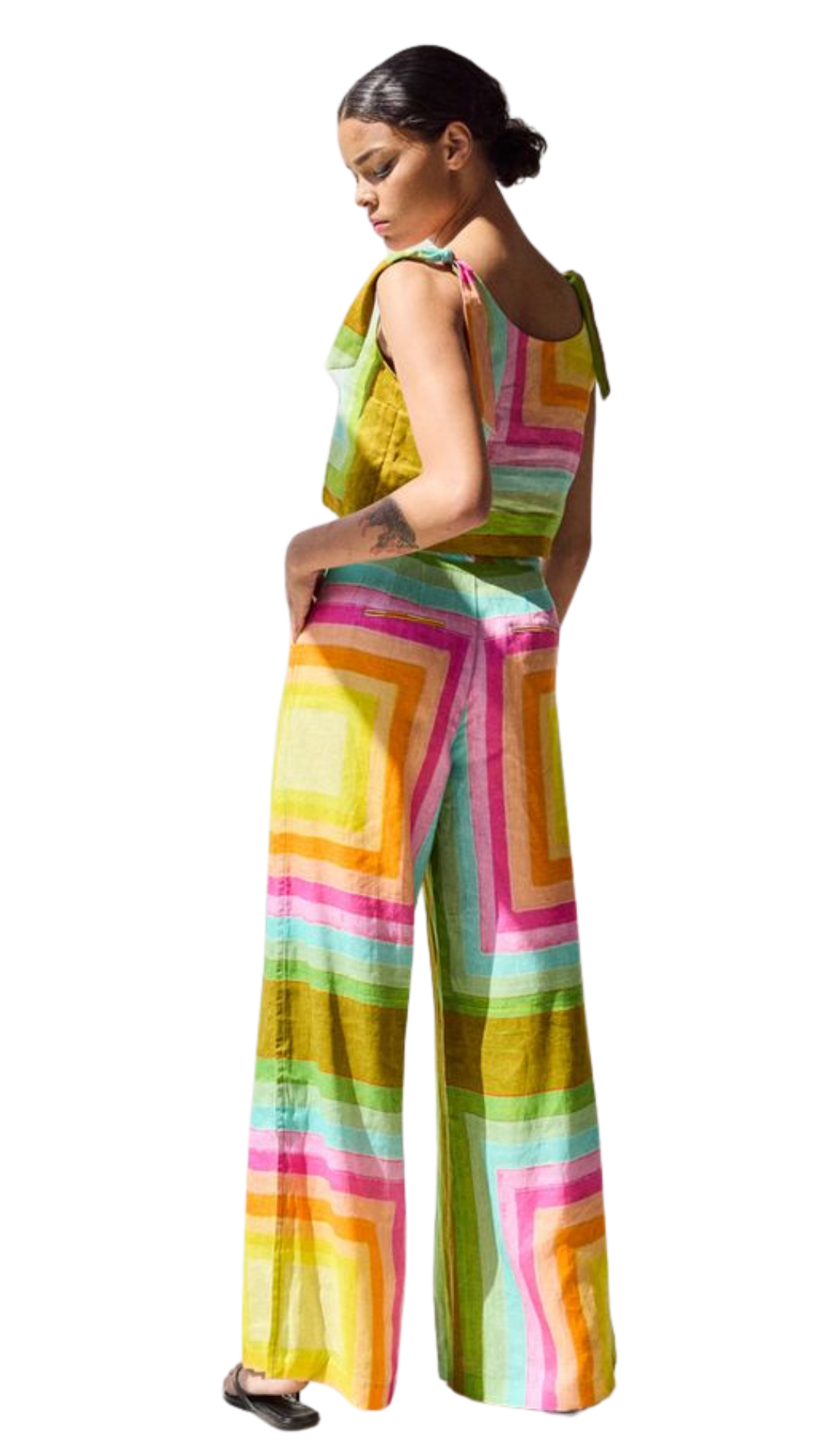 Concentric Squares Tie Shoulder Top