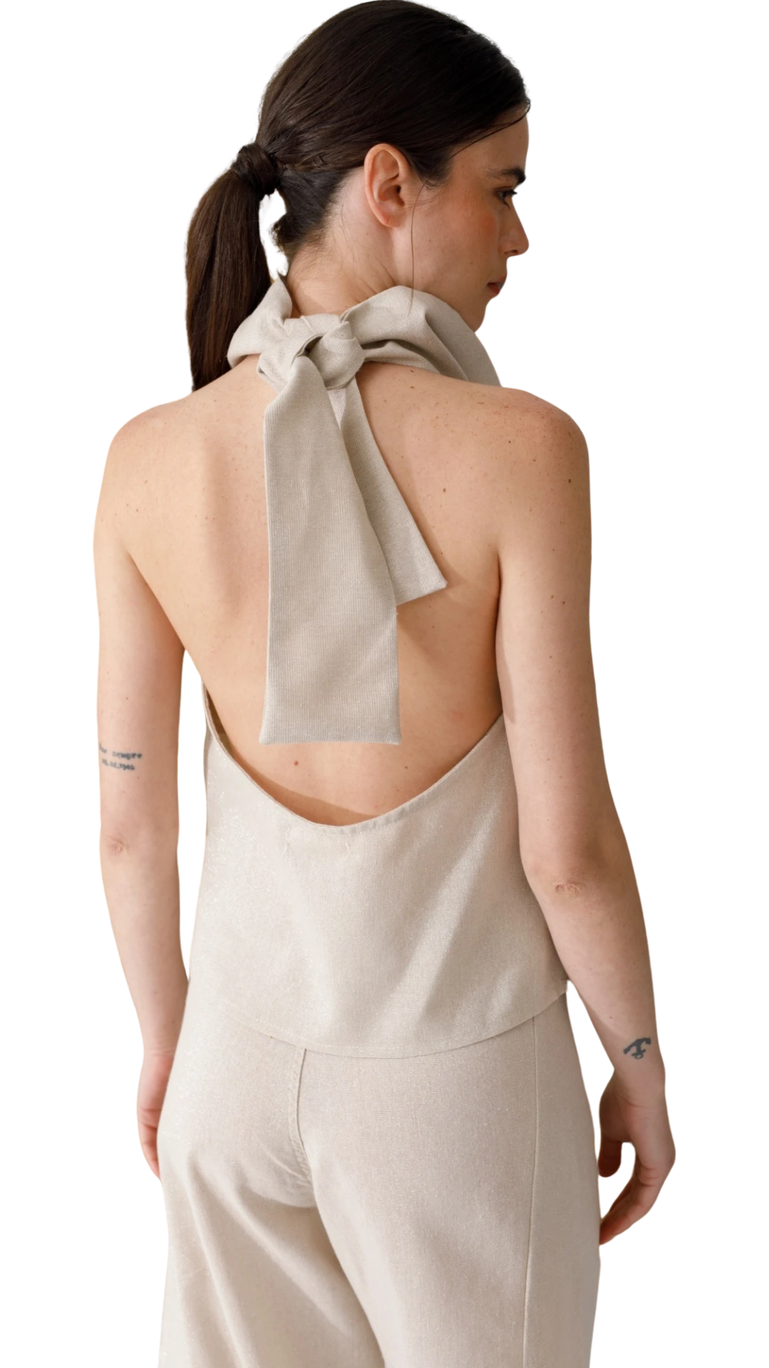 Beige Lurex Halter Top