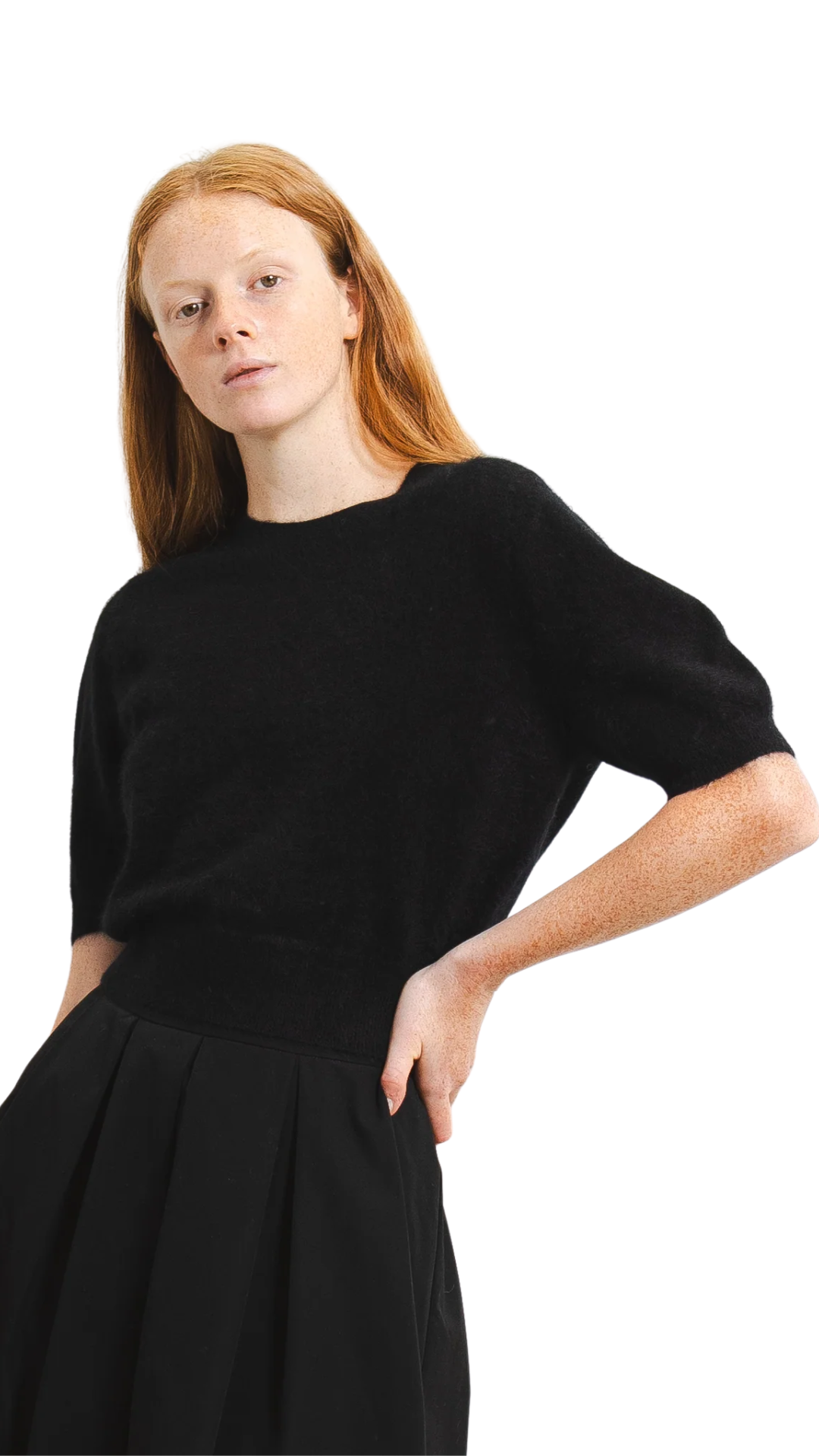 Black Brushed Puff Short Sleeve Top
