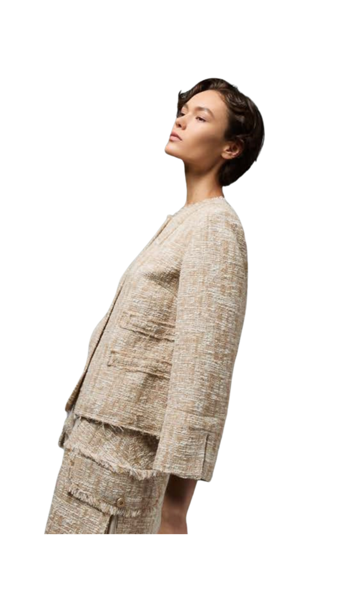 Tweed Beige Belted Blazer