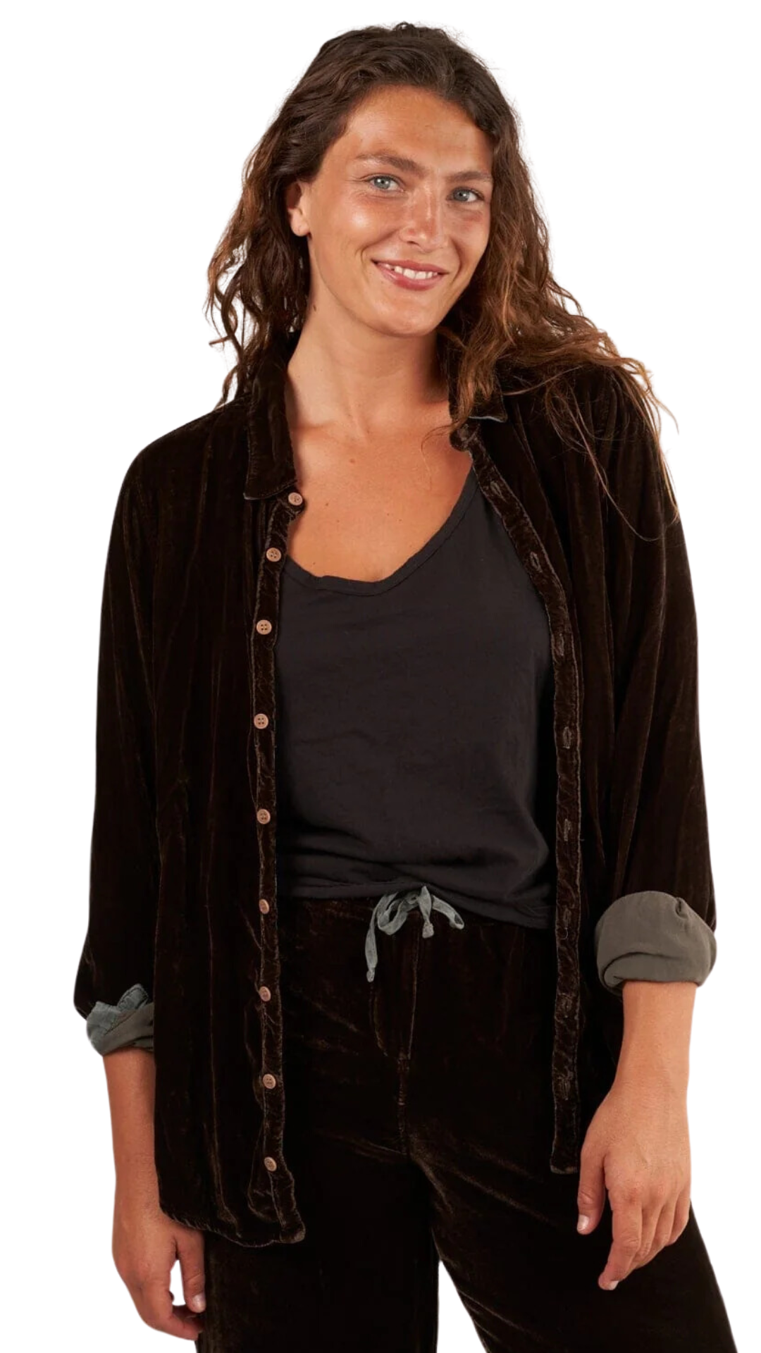Romy Velvet Button Down