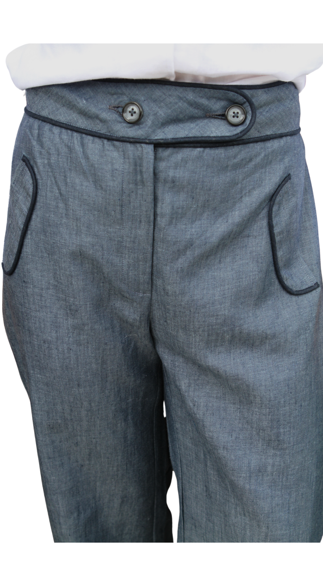 Suzanne Navy Italian Linen Two Tone Pants
