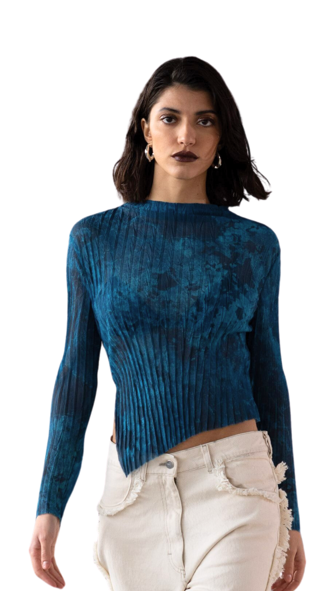 Pleated High-Neck Asymmetric Top