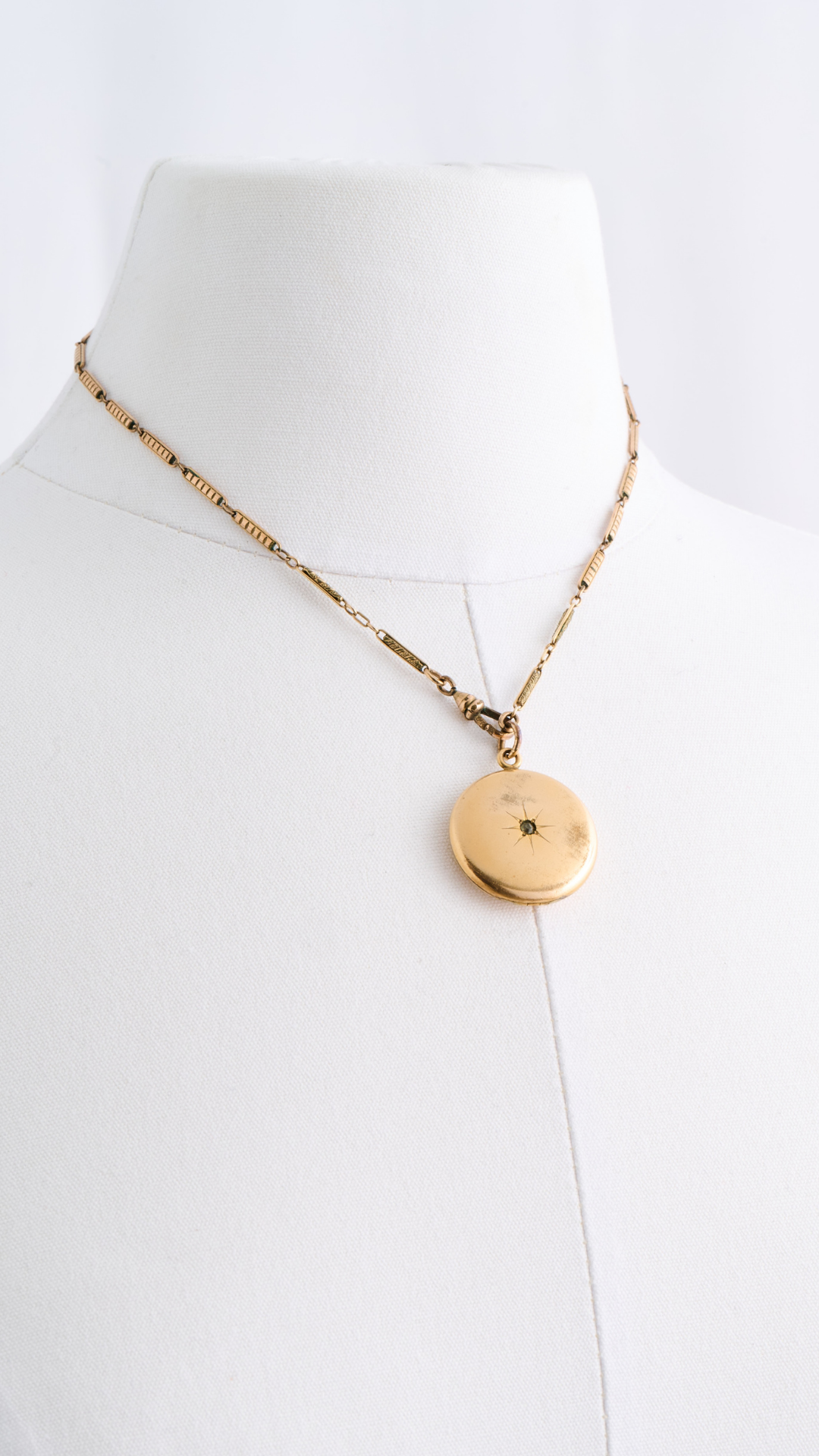 Vintage Watch Chain with Locket - Punched Gold