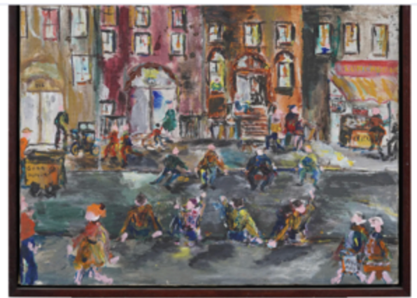 Vintage American Moderist Street Scene Oil Painting