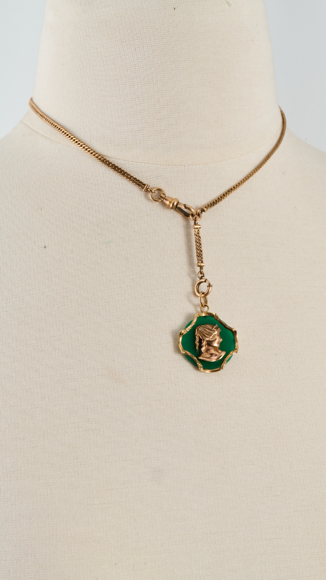 Chalcedony Cameo Watch Chain Necklace