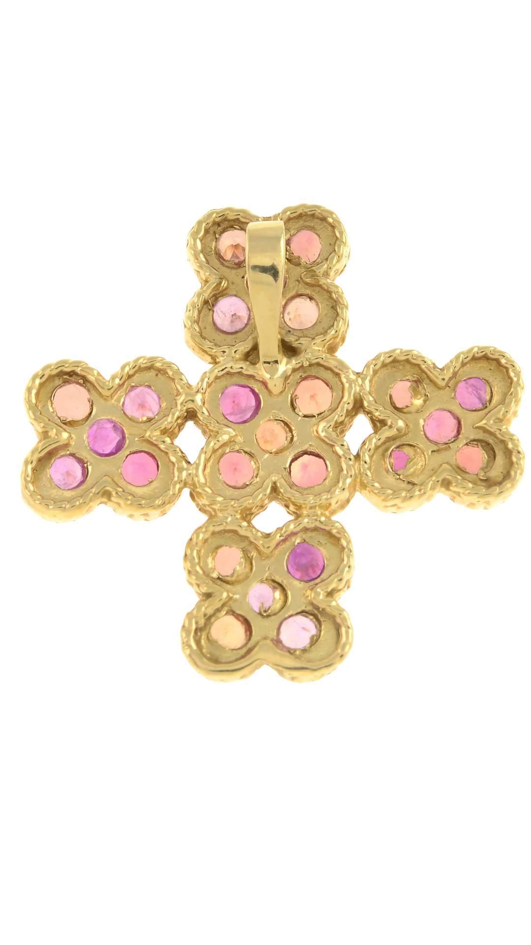 156 Vari-Hue Pink Sapphire Cross Necklace