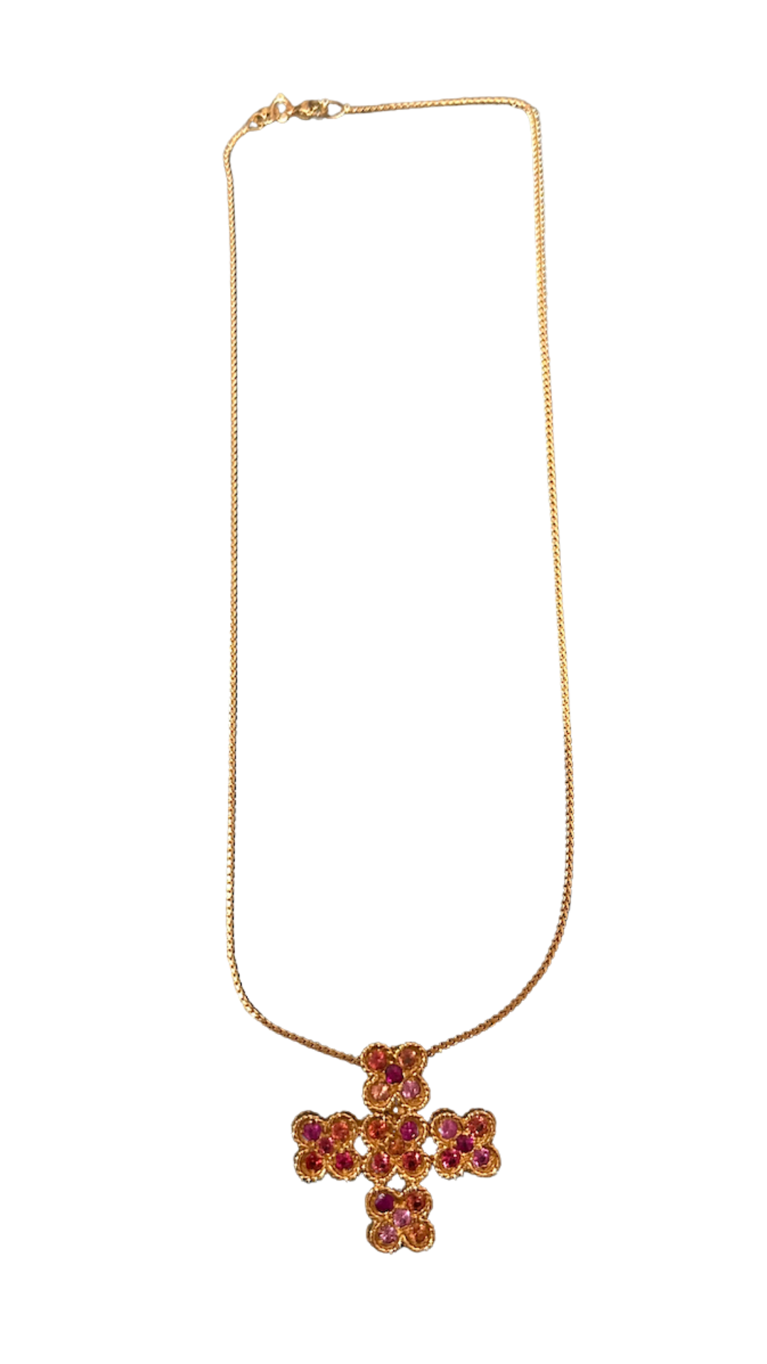 156 Vari-Hue Pink Sapphire Cross Necklace
