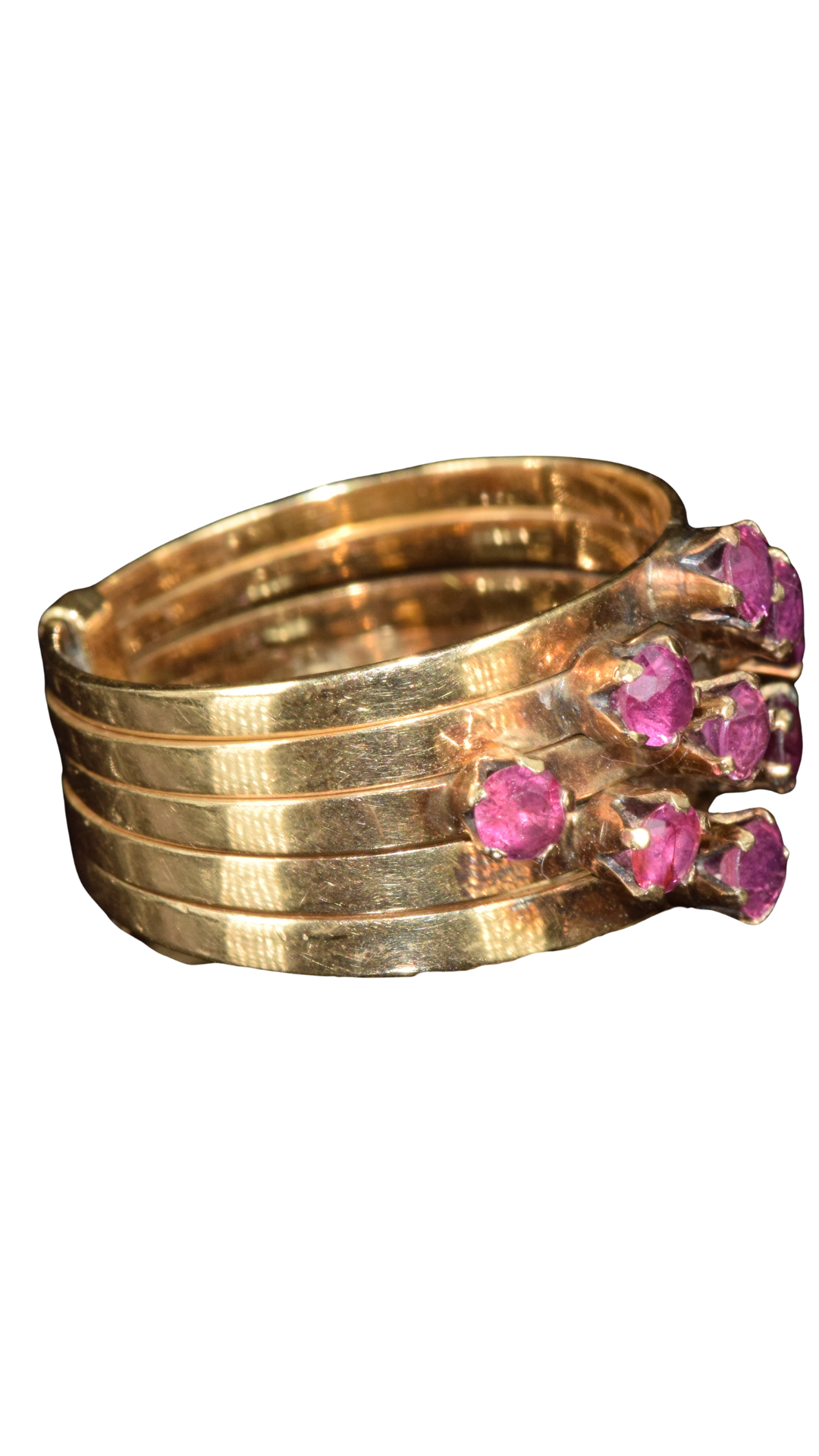 650 Rubies on 5 Gold Band Rings