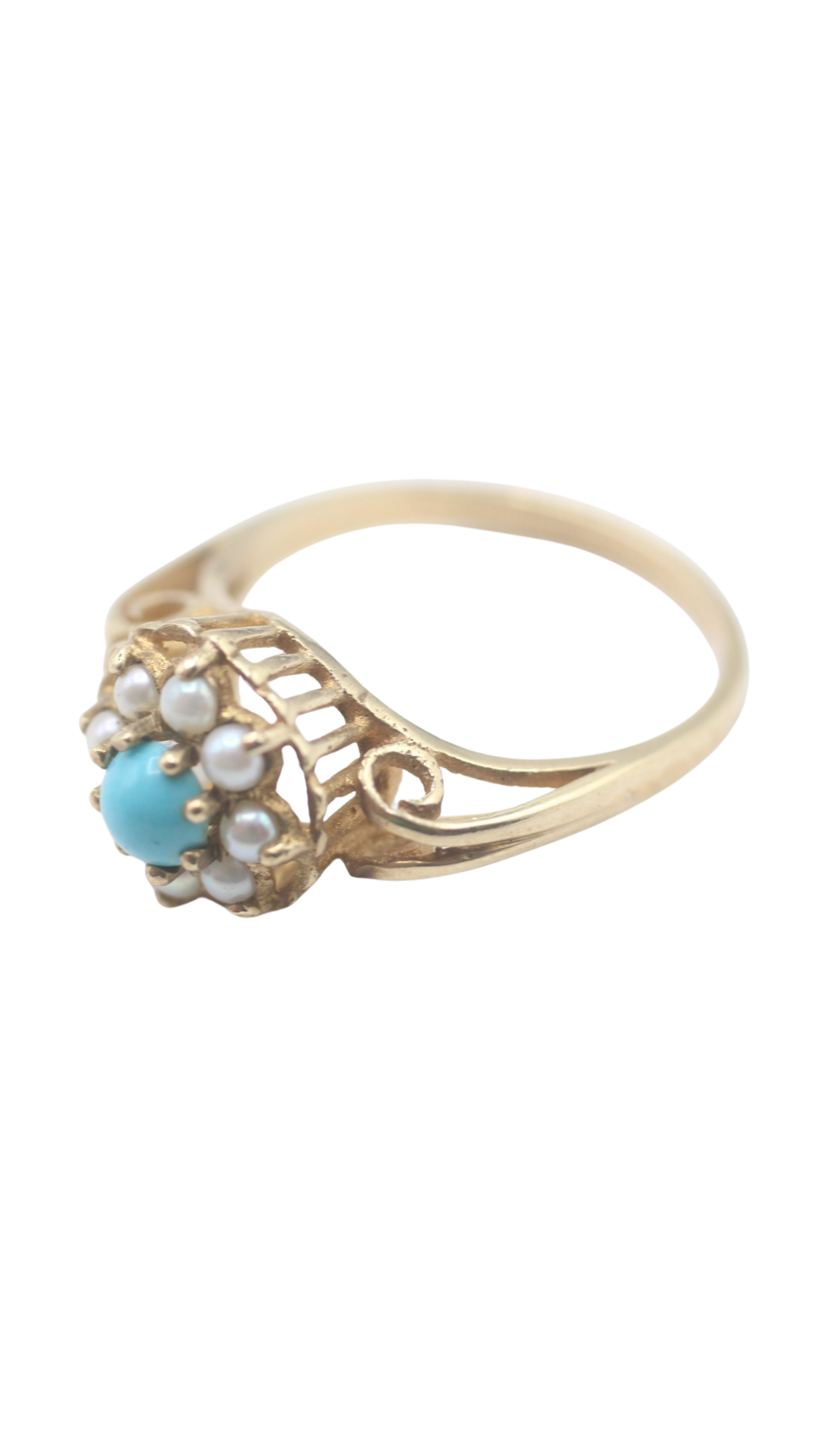 118 Turquoise & Seed Pearl Cluster Ring