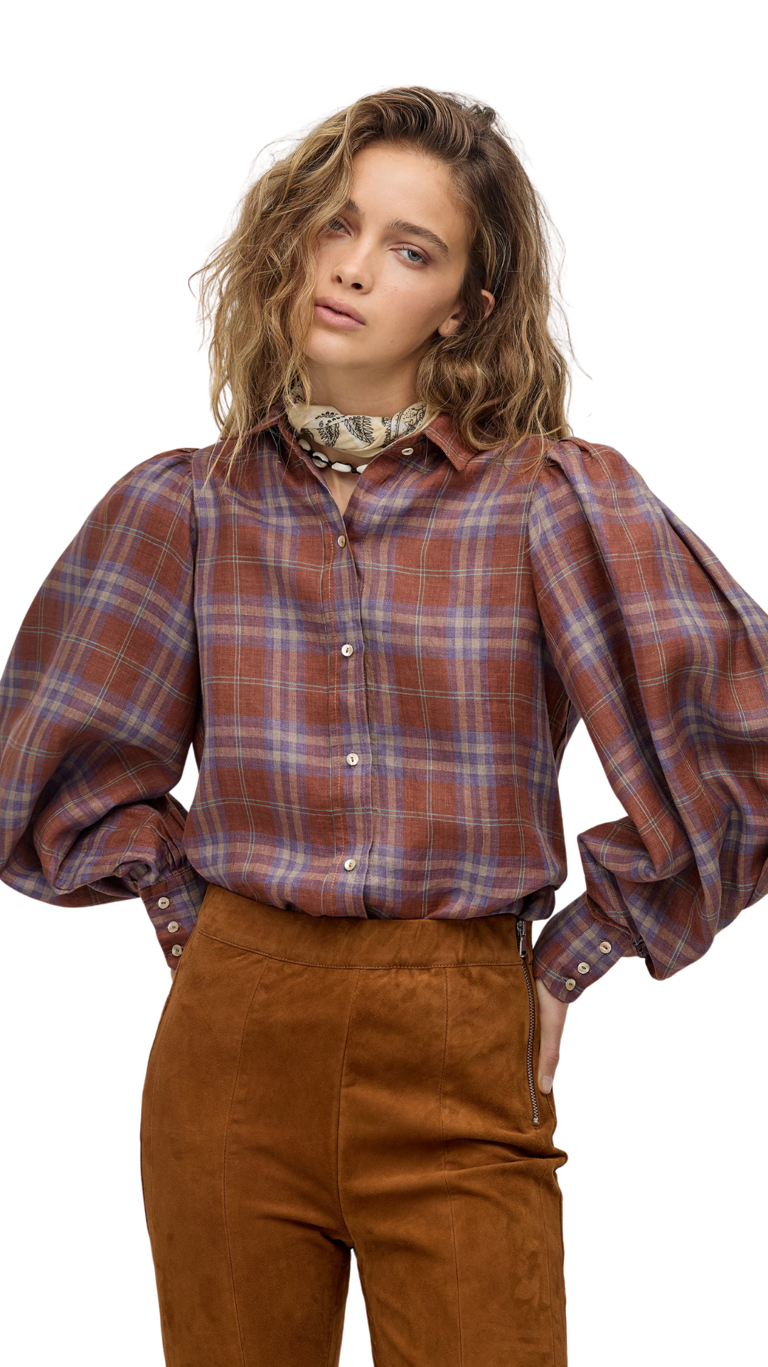 Hazelnut Checks Camille Linen Shirt