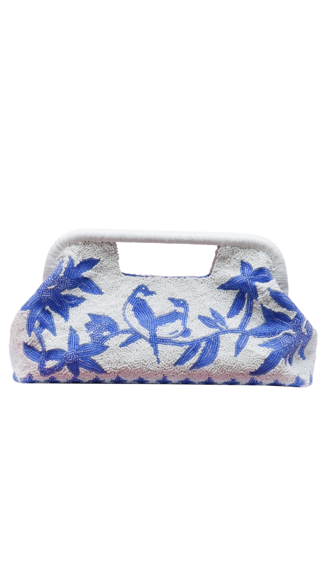 Blue Birds Raffia Clutch