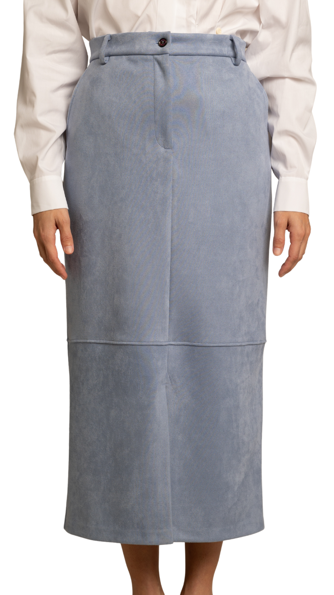 Kobe Light Blue Suede Midi Skirt
